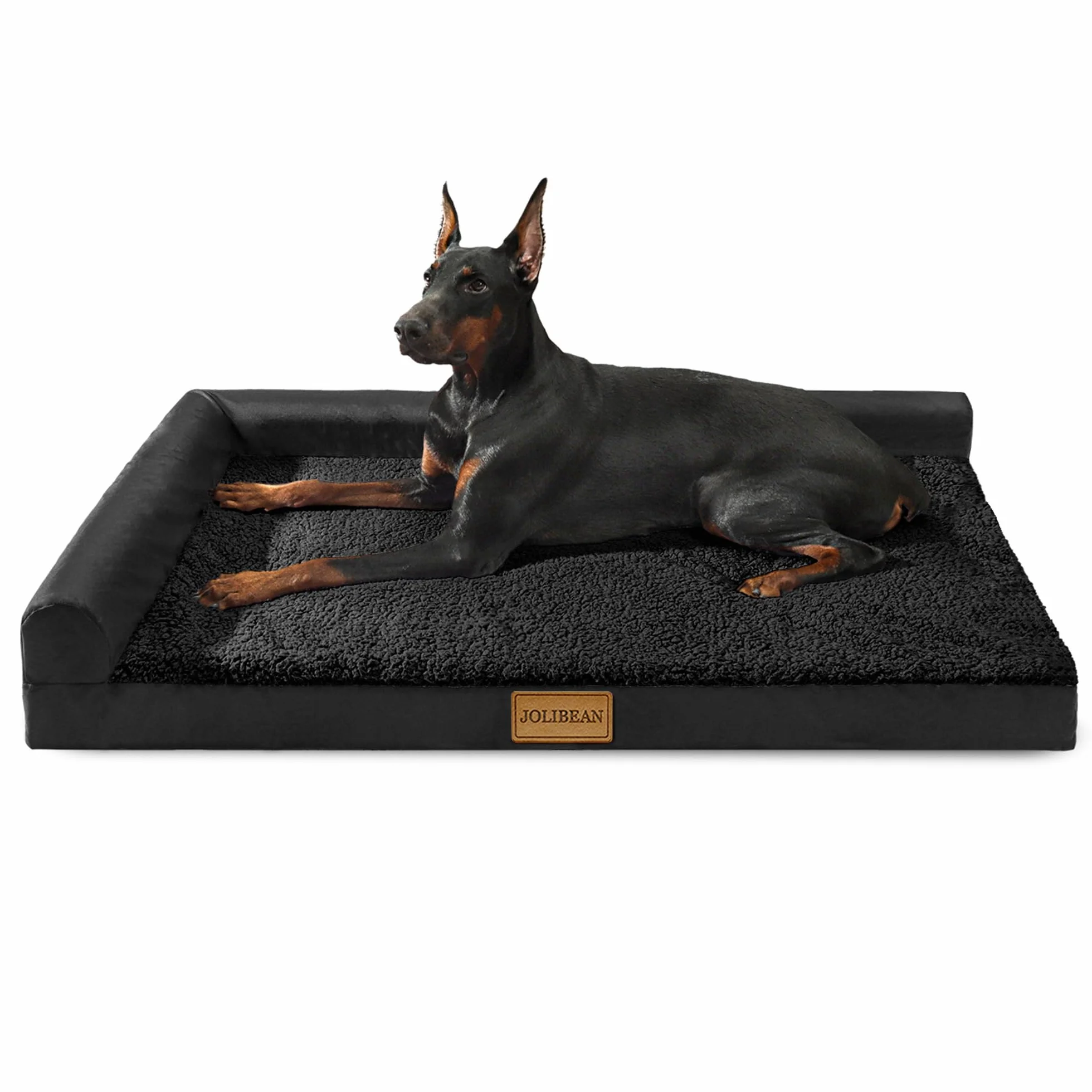 Panier Orthopédique Chien XL Forme L, Coussin Déhoussable Lavable, Tapis Imperméable, Base Antidérapante 122x76cm Noir