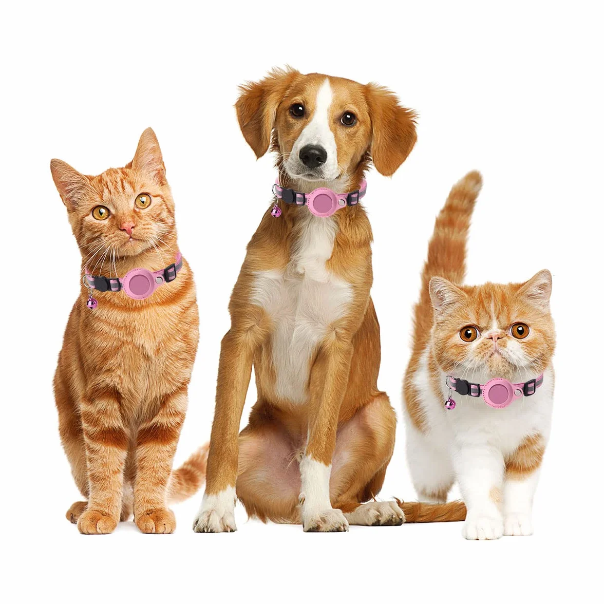 Collier Airtag pour Chat Anti Étranglement Réglable Réfléchissant avec Clochette Support Protection Apple AirTag Rose