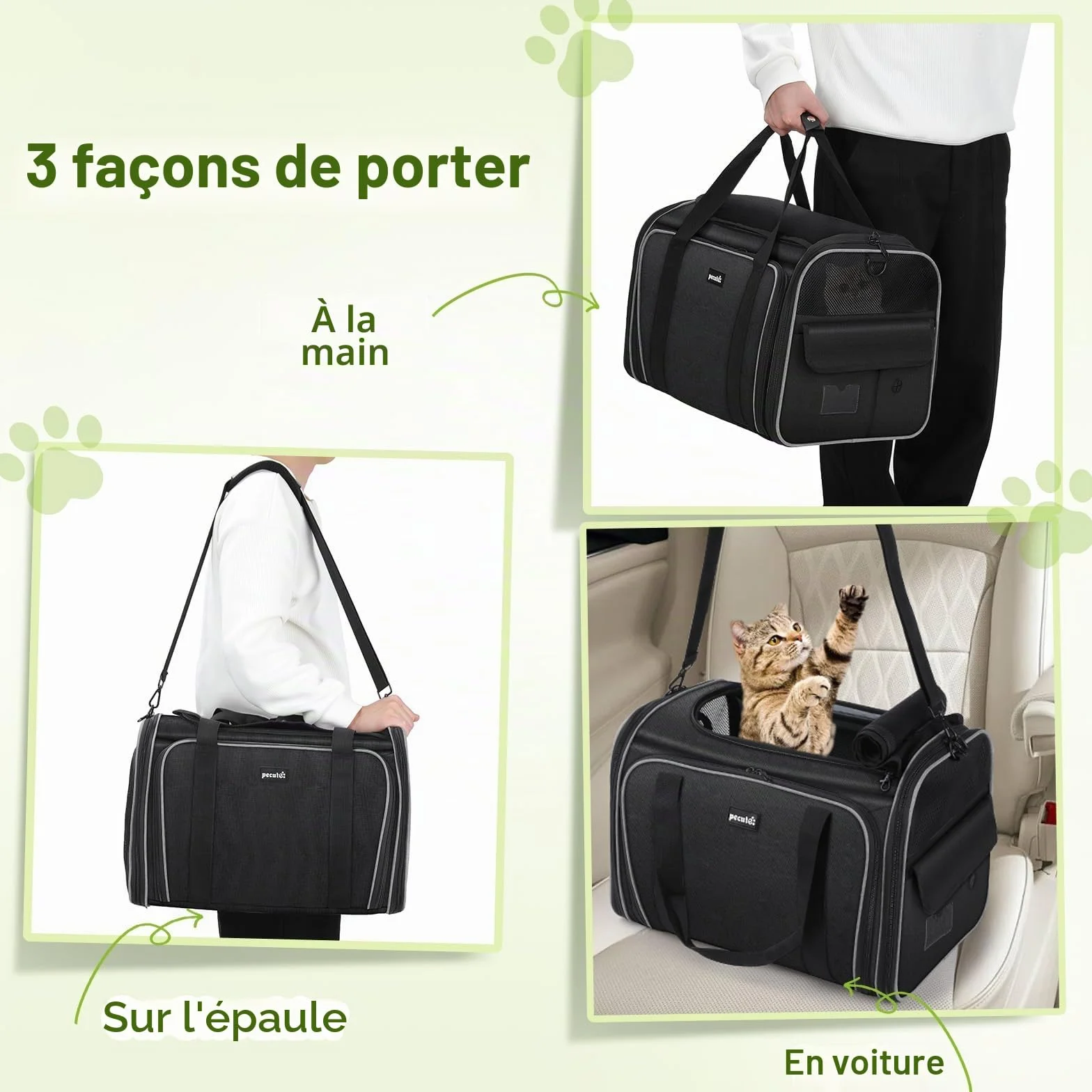 Pecute Sac de Transport Extensible Extra Large pour Chien Chat Pliable Maille Respirante Noir avec Bandoulière