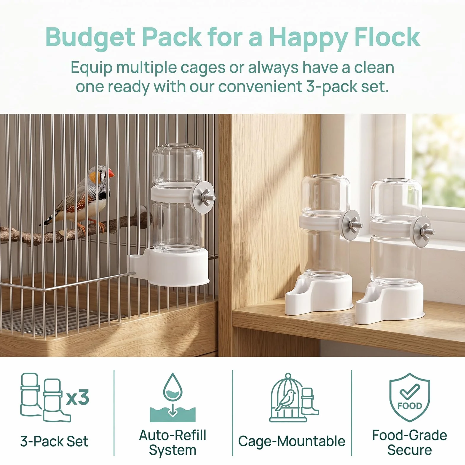 Abreuvoir Automatique pour Oiseaux de Cage 140 ML Transparent Distributeur Eau Oiseaux pour Perruches Perroquets