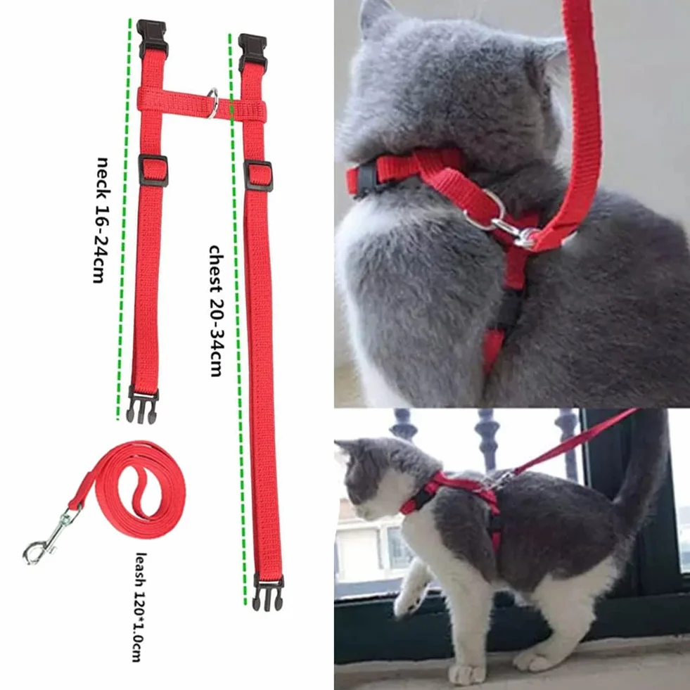 Harnais réglable pour Chat avec Laisse, Lot de 2 (Rouge et Noir)