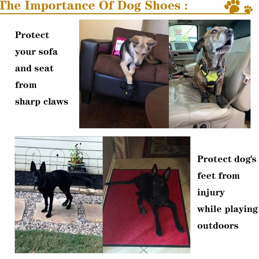 XSY&G Bottes pour Chien imperméables avec Velcro réfléchissant, Semelle antidérapante et antidérapante, Chaussures d'extérieur pour Chiens de Taille Moyenne à Grande 4P, Taille 6
