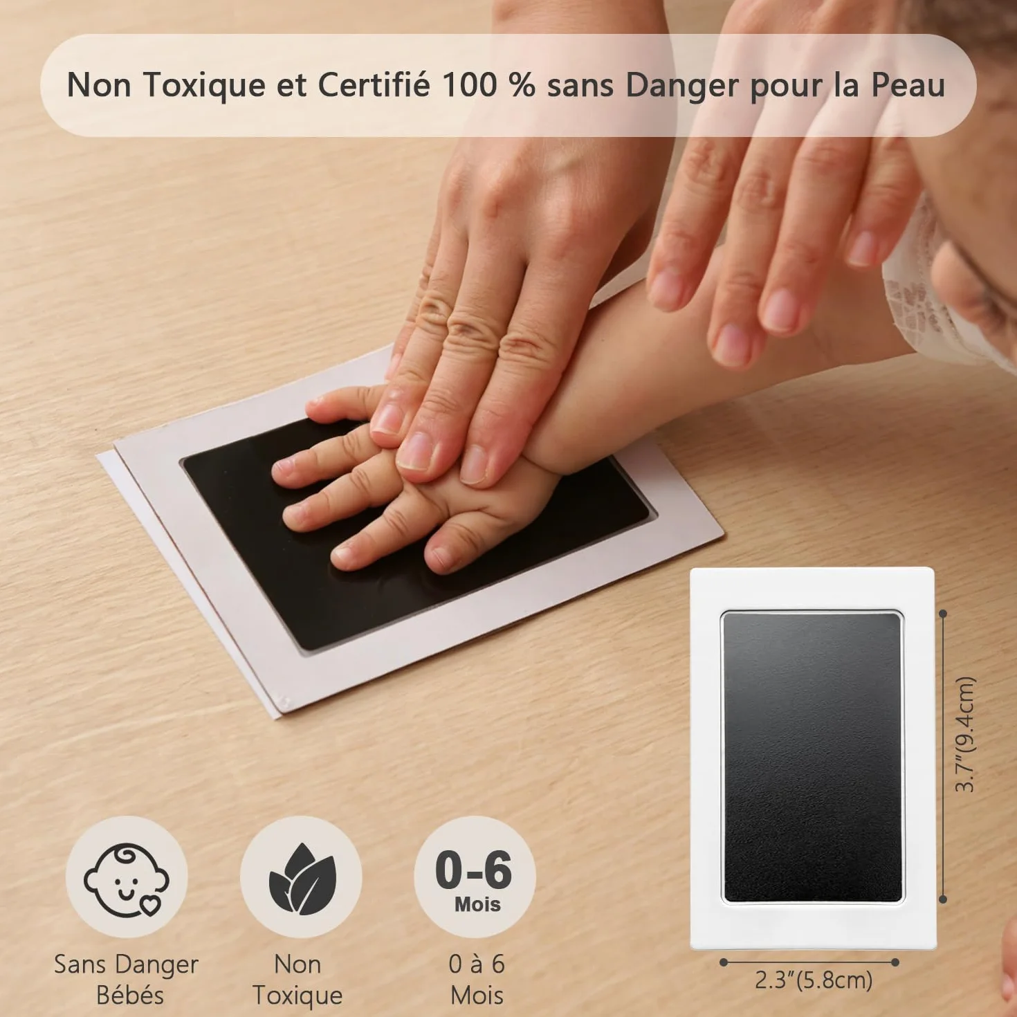 Cadre Empreintes Bébé Encre avec Tampon Encreur Clean Touch Non Toxique Cadeau Bébé Blanc
