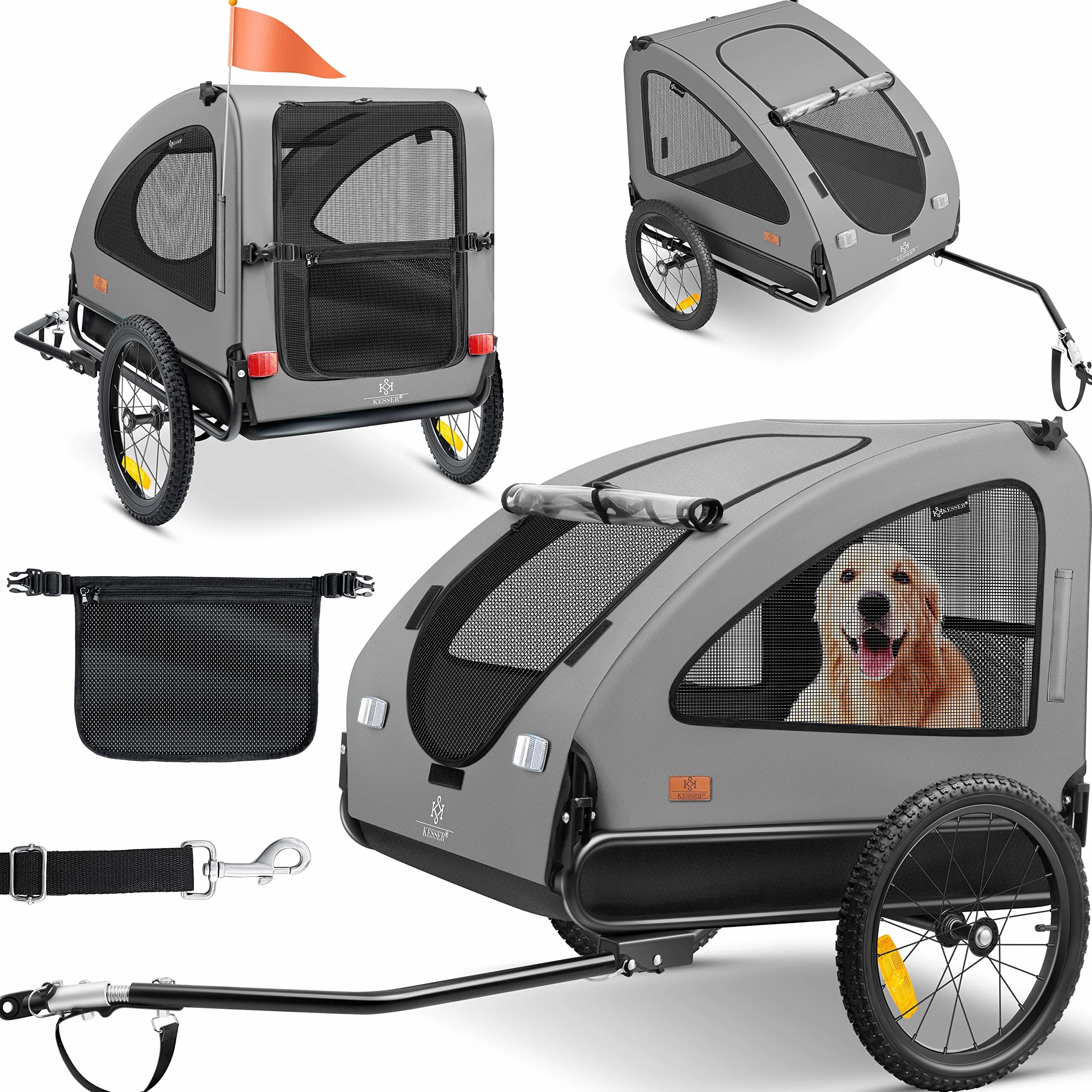 KESSER Chariot pour Chien 2-en-1 Remorque pour Chien Poussette Grand Volume 250 l Pliable Gris Noir