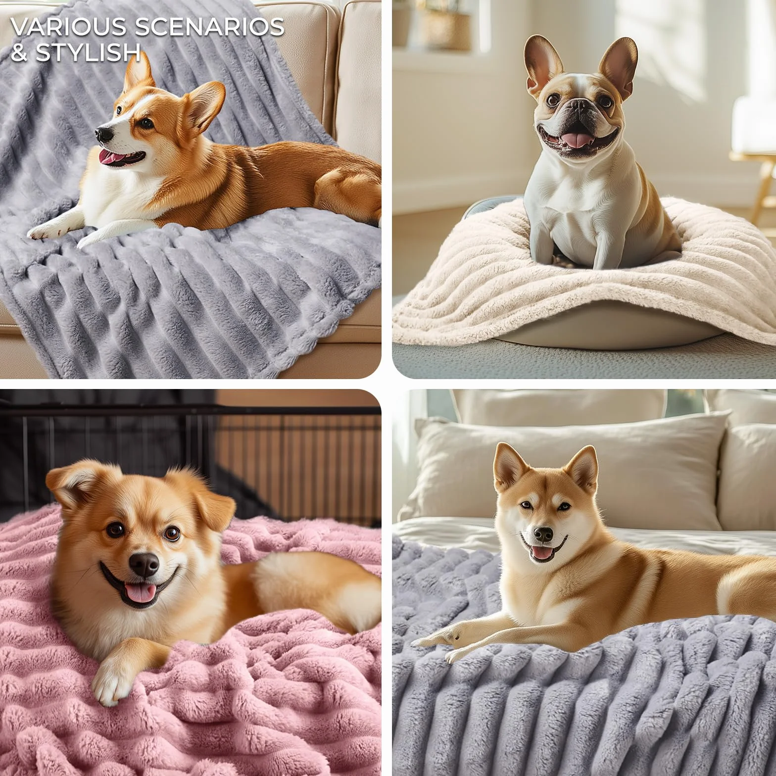 Couverture pour Chien et Chat 3 Pièces Lavable en Machine, Tapis de Protection Canapé Lit Voiture, Gris Rose Beige 45x75 cm