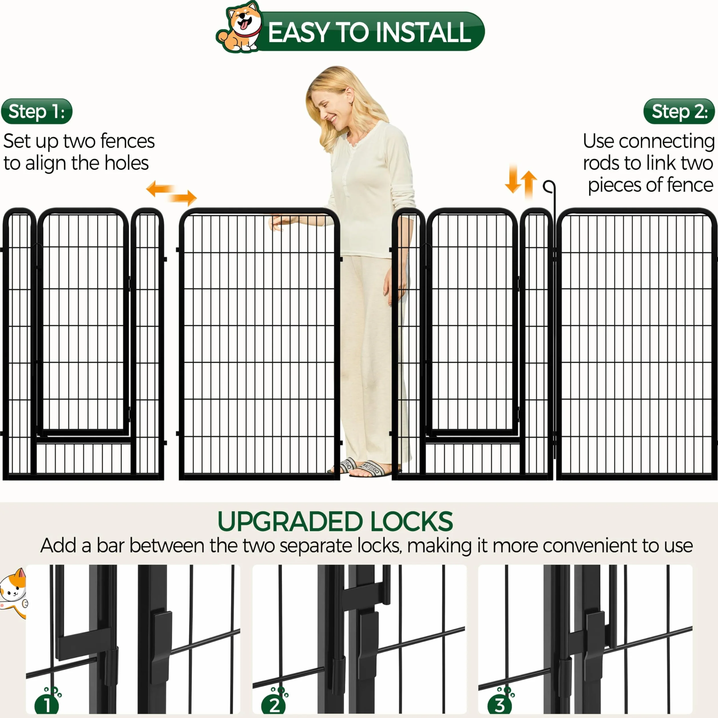 Yaheetech Parc pour Chien 16 Panneaux Enclos Exterieur avec Porte 71x120 cm
