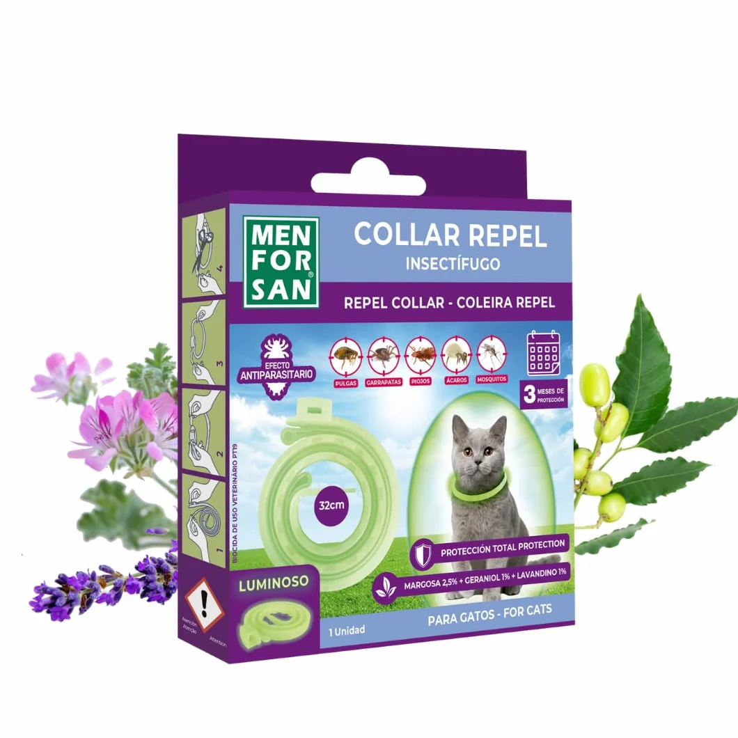 Collier Anti-Insectes Luminescent pour Chats MENFORSAN 30cm Auto-réglable