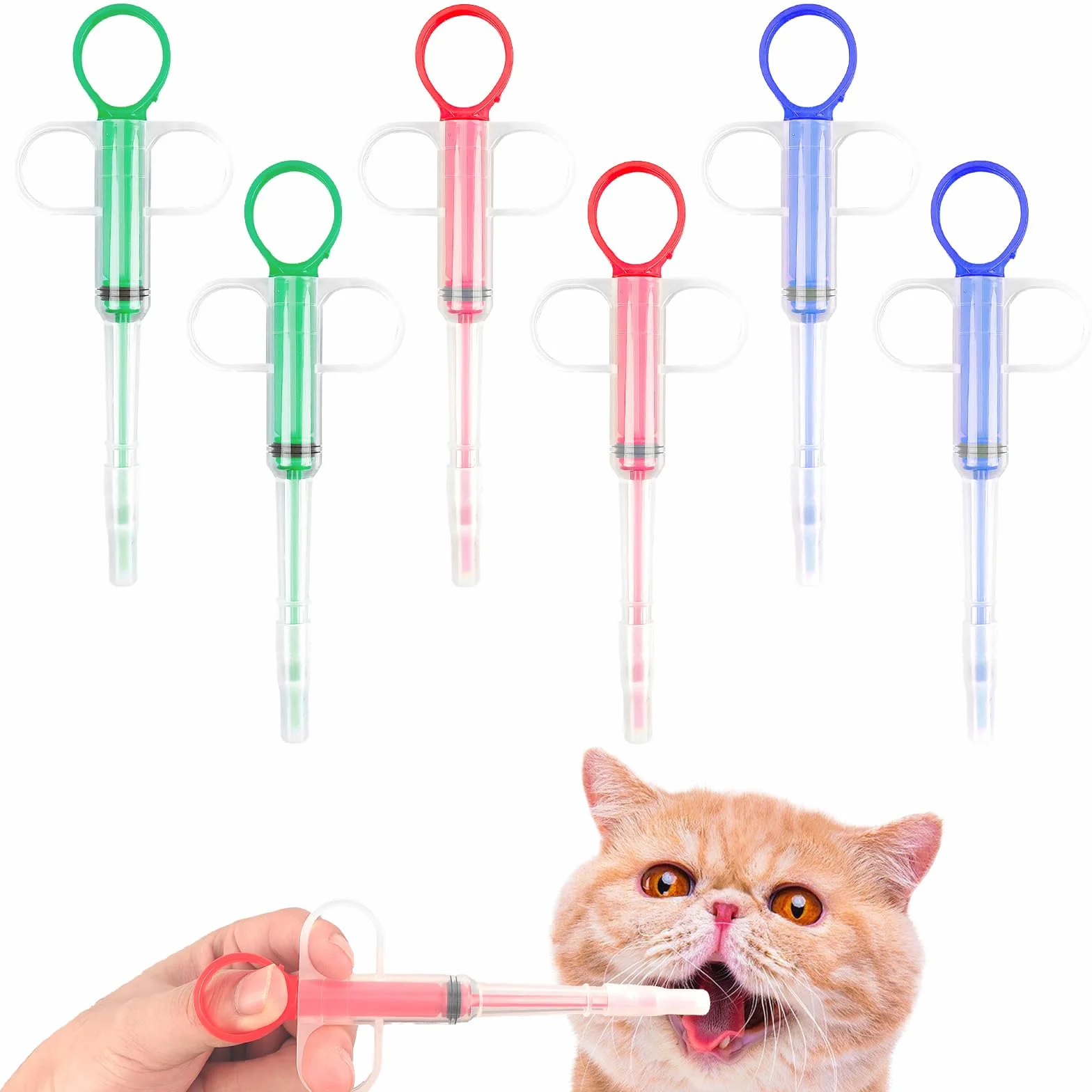 Seringue pour Comprimé Animaux Réutilisable Lance Pilule pour Chat Chien 6 Pièces (Bleu, Vert, Rouge)