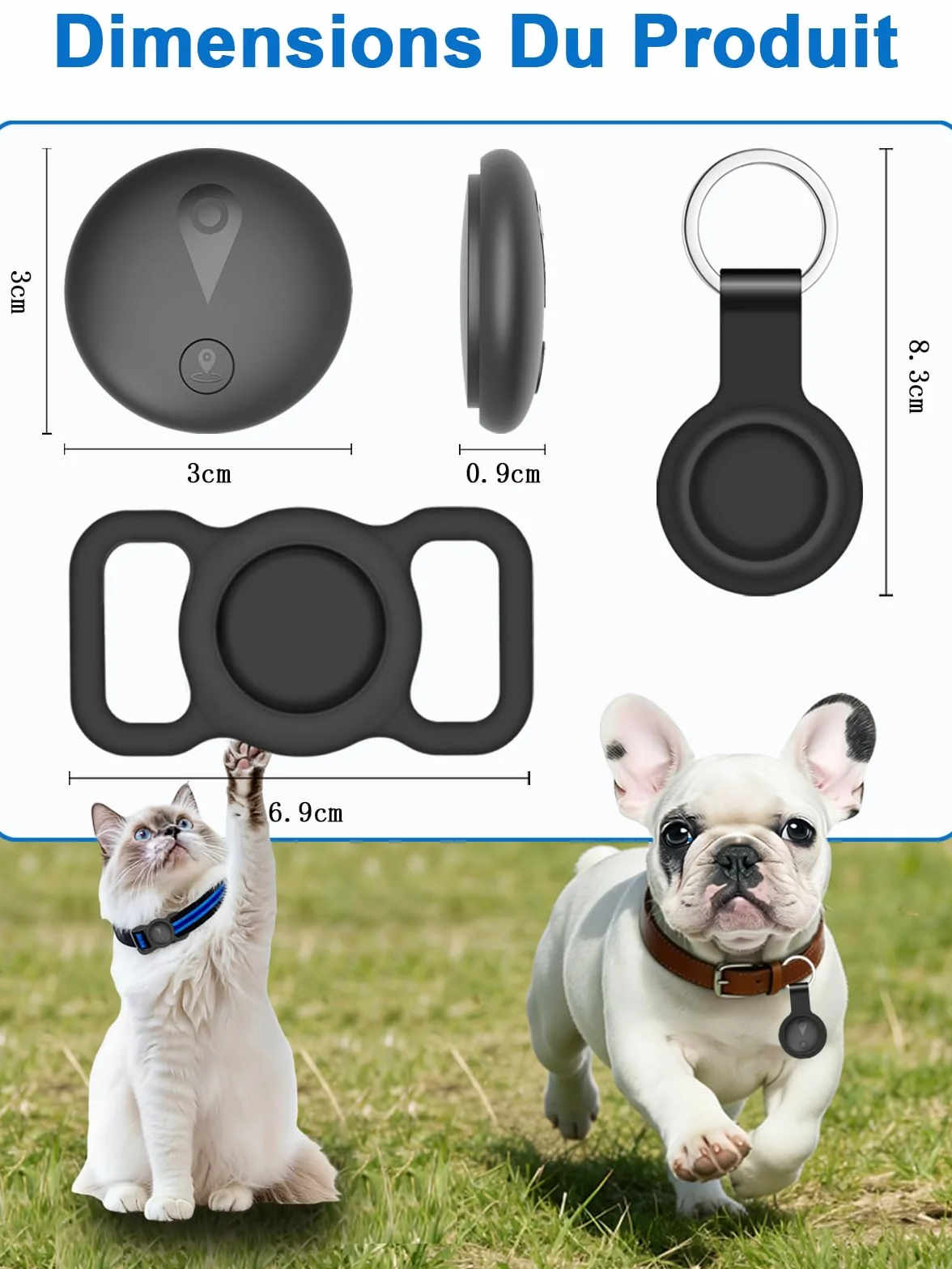 Collier GPS Chat Chien Suivi Localisation Temps Réel Mini Traceur sans Abonnement Compatible iOS Android Longue Autonomie Noir