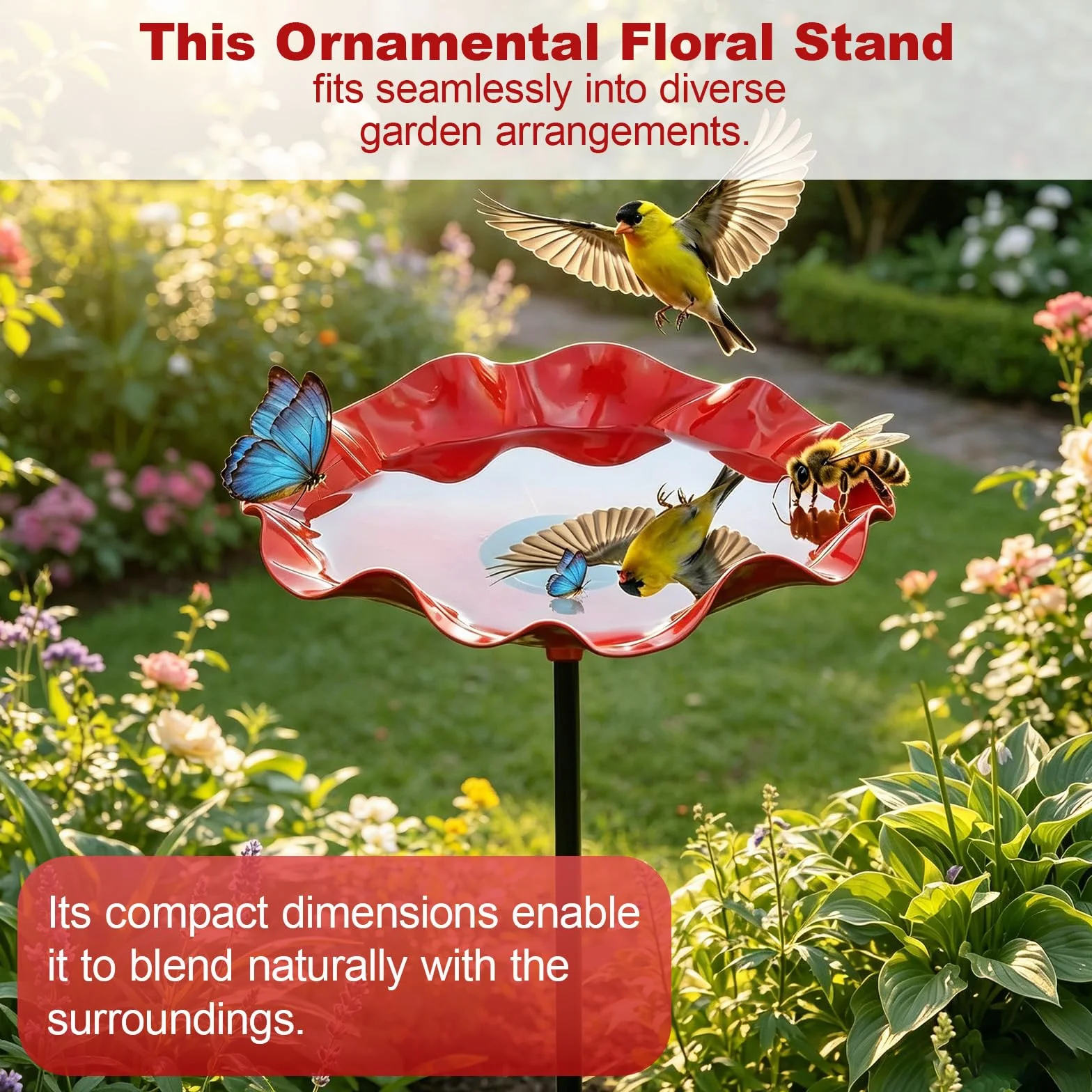 Abreuvoir à Oiseaux en Métal Motif Floral, Mangeoire d'Extérieur pour Jardin