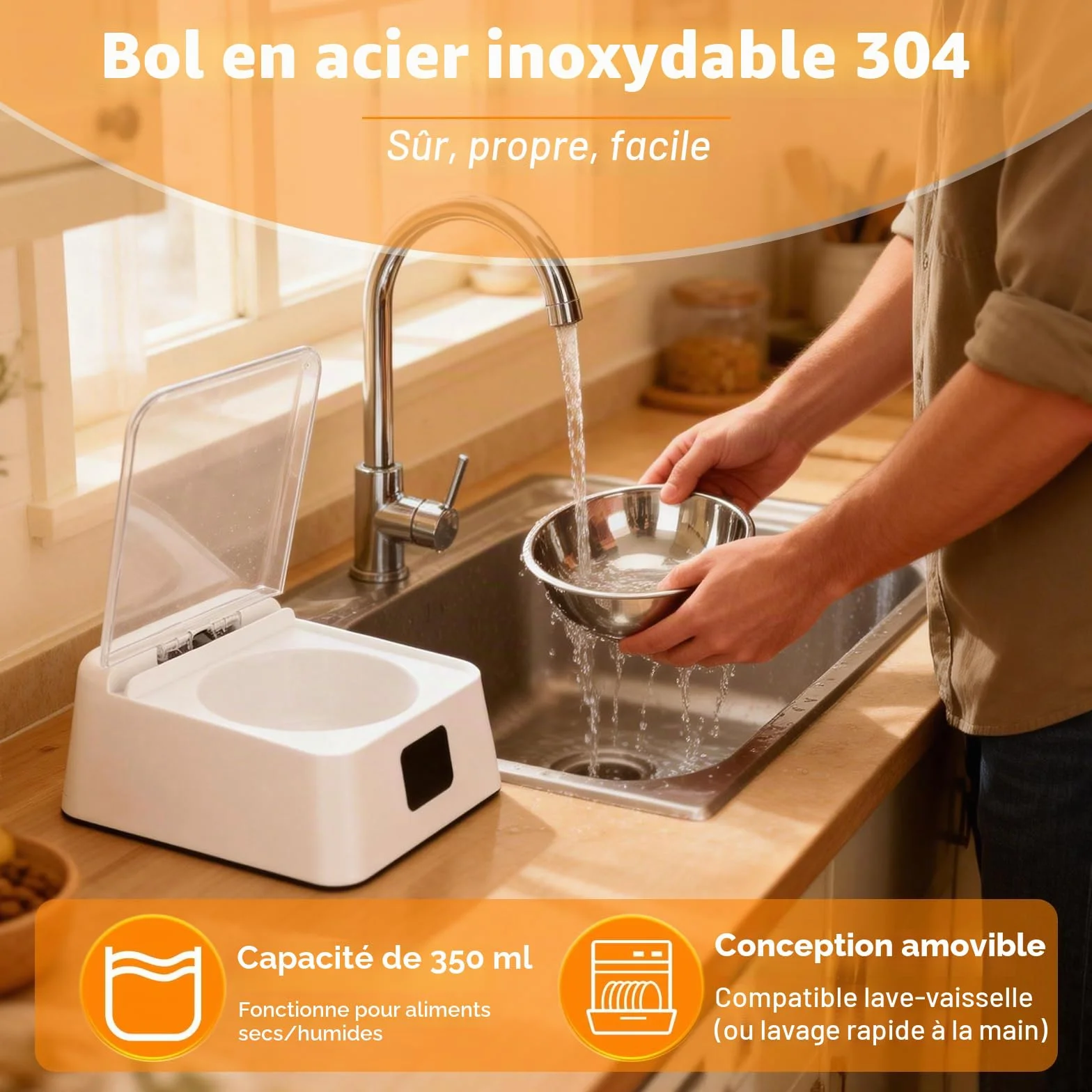 Distributeur Nourriture Humide Chat Ouverture Intelligente à Induction Automatique Croquettes Bassin Alimentaire Amovible