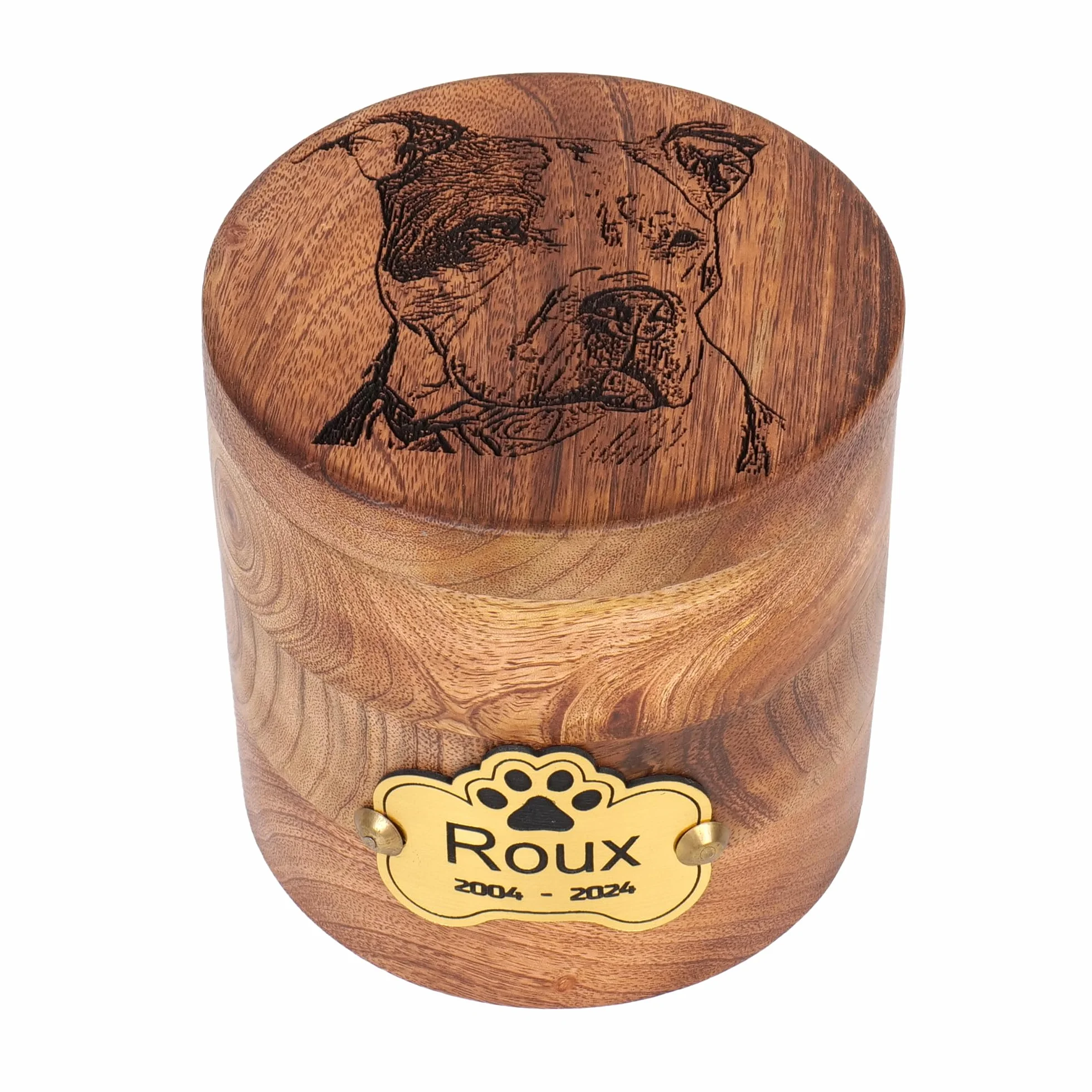 Urne funéraire personnalisée en bois gravée avec photo pour cendres de chien, chat
