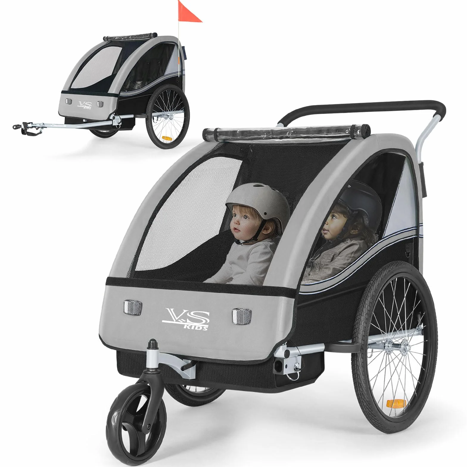 Tiggo Remorque pour Enfants 2 en1 Vélo Poussette Buggy 360° Roue Avant Ceinture Sécurité 5 Points
