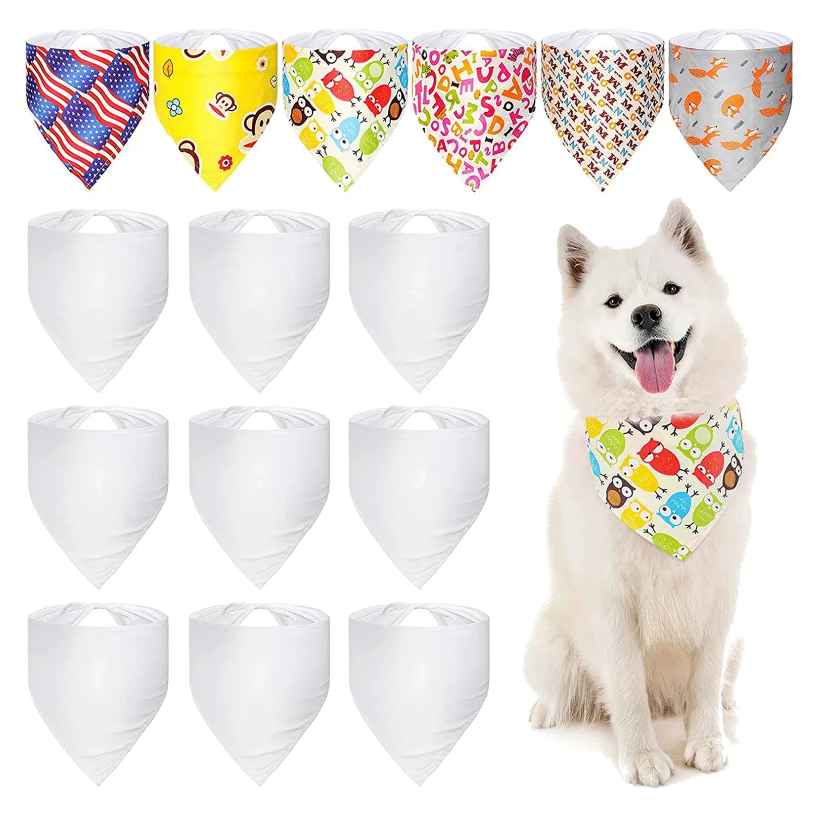 90 Pièces Sublimation Blanc Pet Bandana Transfert de Chaleur Lavable Bricolage Triangle Chien écharpe Bavoirs Foulard pour Chiens Chiot