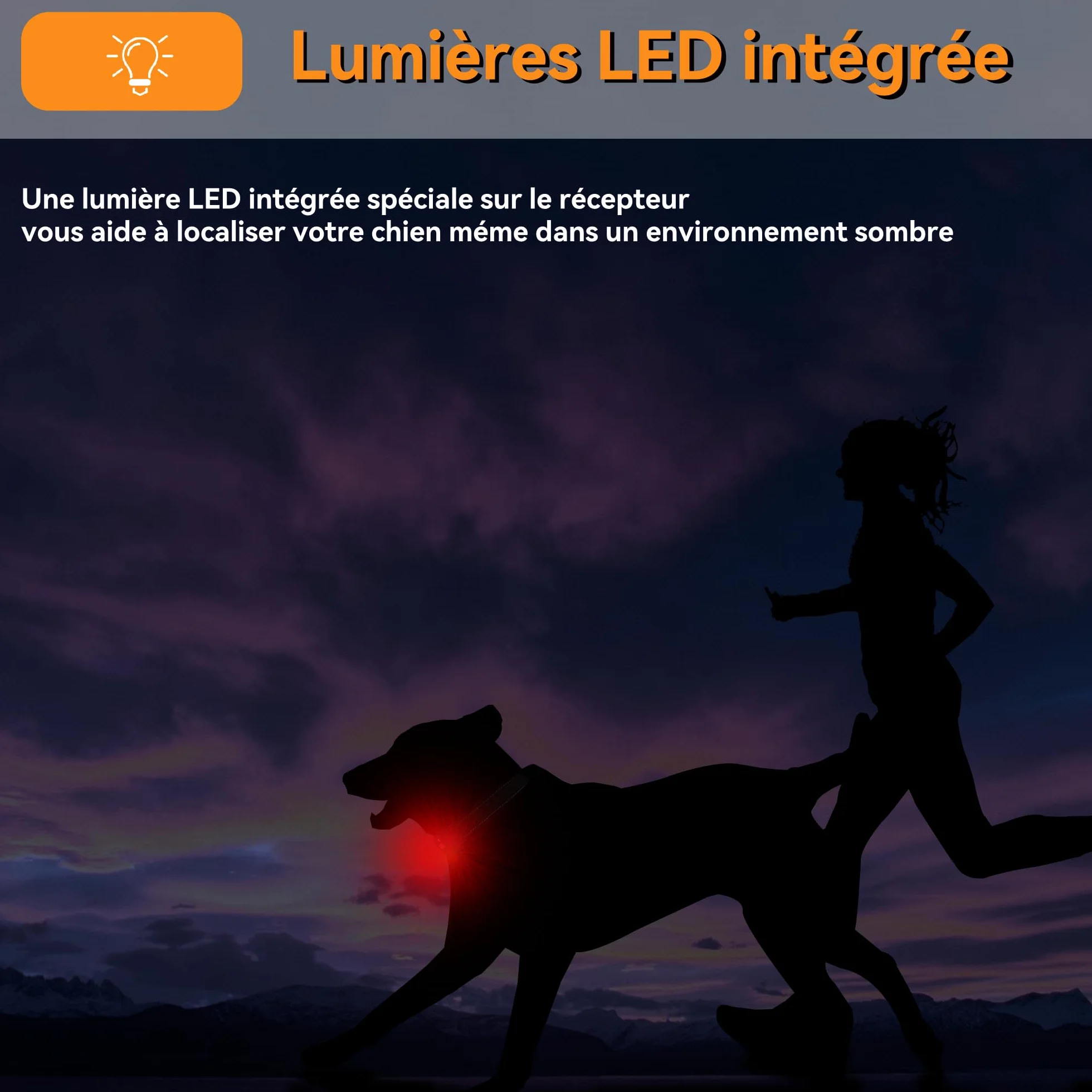 Meloive Collier de Dressage Anti Aboiement 3 en 1 LED, Portée 3800m, Modes Lumière/Son/Vibration/Choc Statique