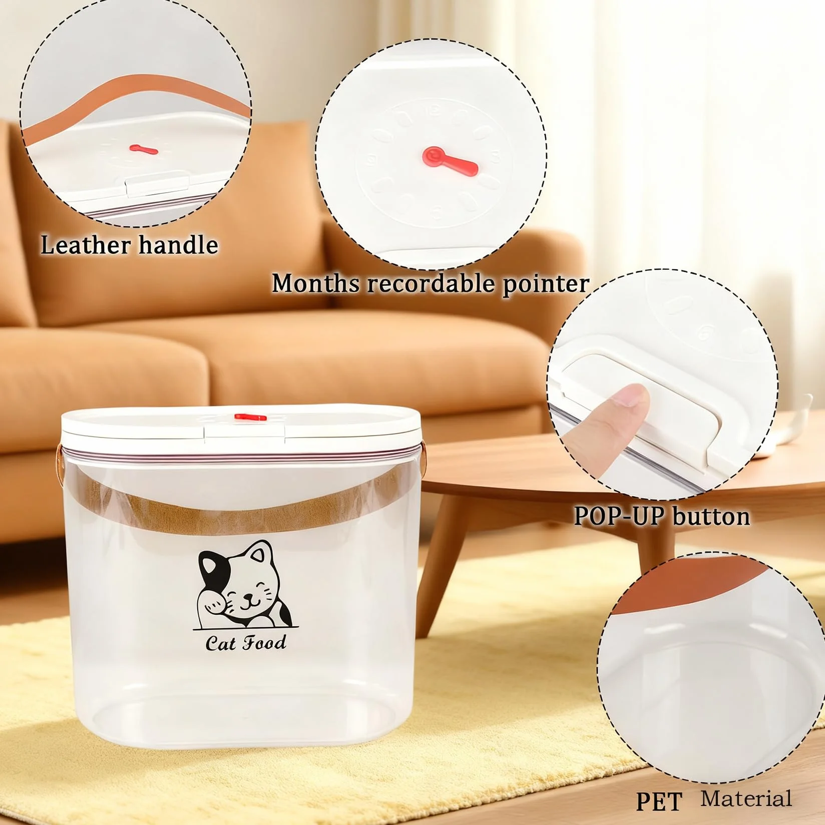 Boîte de rangement de nourriture pour chat 7 lbs avec poignée et cuillère doseuse - Plastique transparent sans BPA