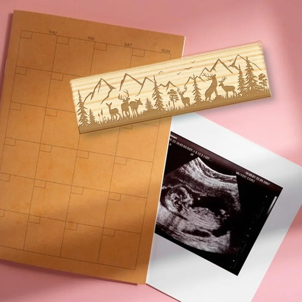Coffret Cadeau en Bois avec Ruban en Raphia et Cadenas pour Annonce de Grossesse Souvenir Test de Grossesse Forêt Cerf 8x2x1.2 pouce