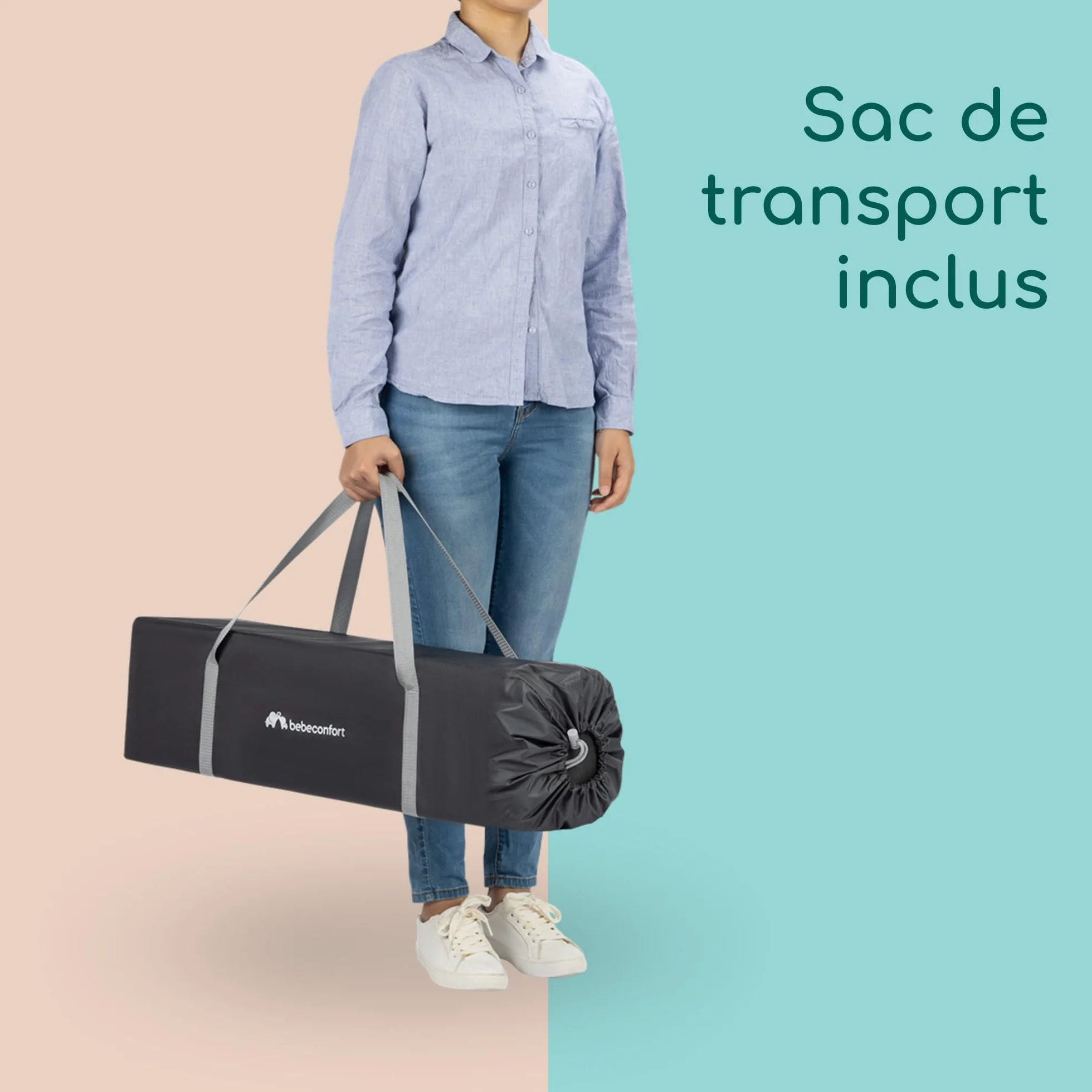 Bebeconfort Sweet Dreams Lit Parapluie Bébé 0-3 Ans 0-15 kg Léger Grand Matelas Ouverture Latérale Design Pliable Sac de Transport Inclus Mineral Graphite