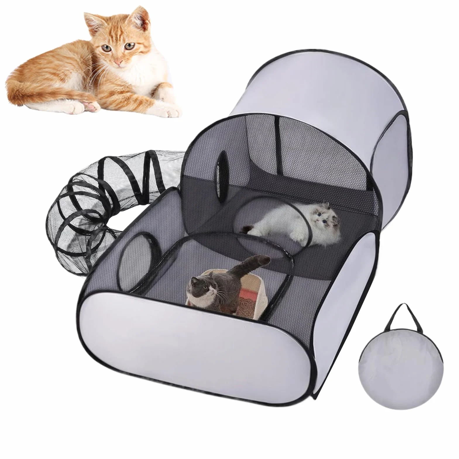 Parc d'Activités pour Chats avec Tente et Tunnel, Maison Pliable pour Chaton Chiot