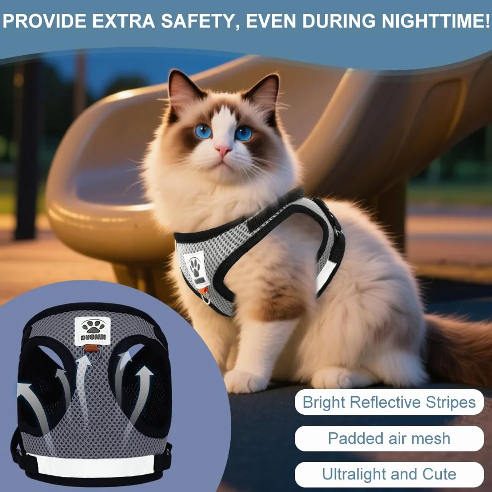 Harnais pour Chat Respirant Souple Réglable Anti Évasion avec Laisse 1.5m AUYAO