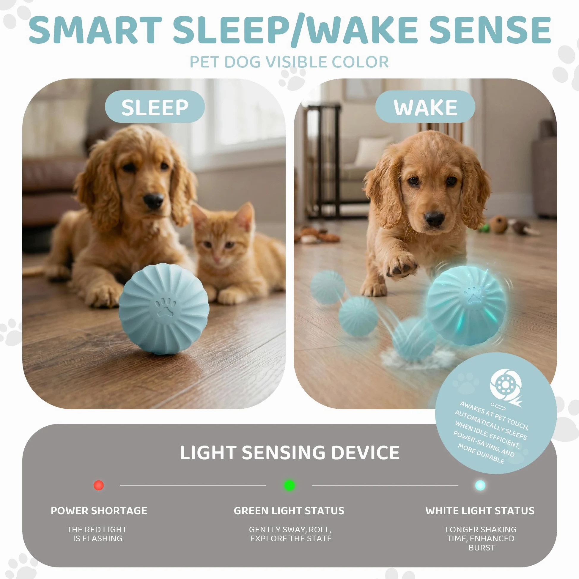 Jouet interactif pour chien et chat - Balle électrique avec activation tactile - 2 modes - Étanchéité IPX67 - Coque résistante aux morsures - Rechargeable USB-C - Jouet intelligent - 74 mm