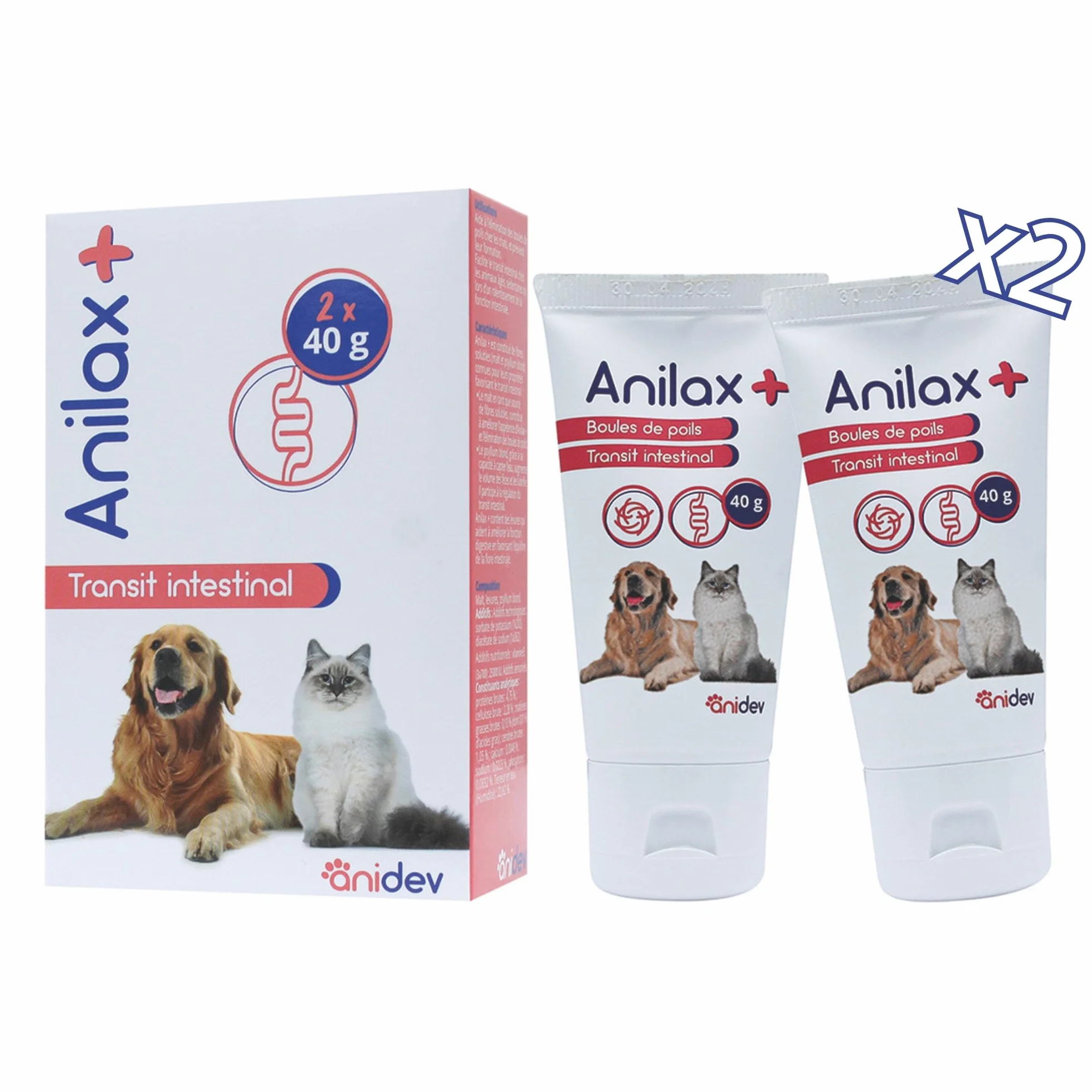 Anidev Anilax+ Aliment complémentaire Transit Chats Chiens Anti Boules de Poils Malt Psyllium Tube 40 g