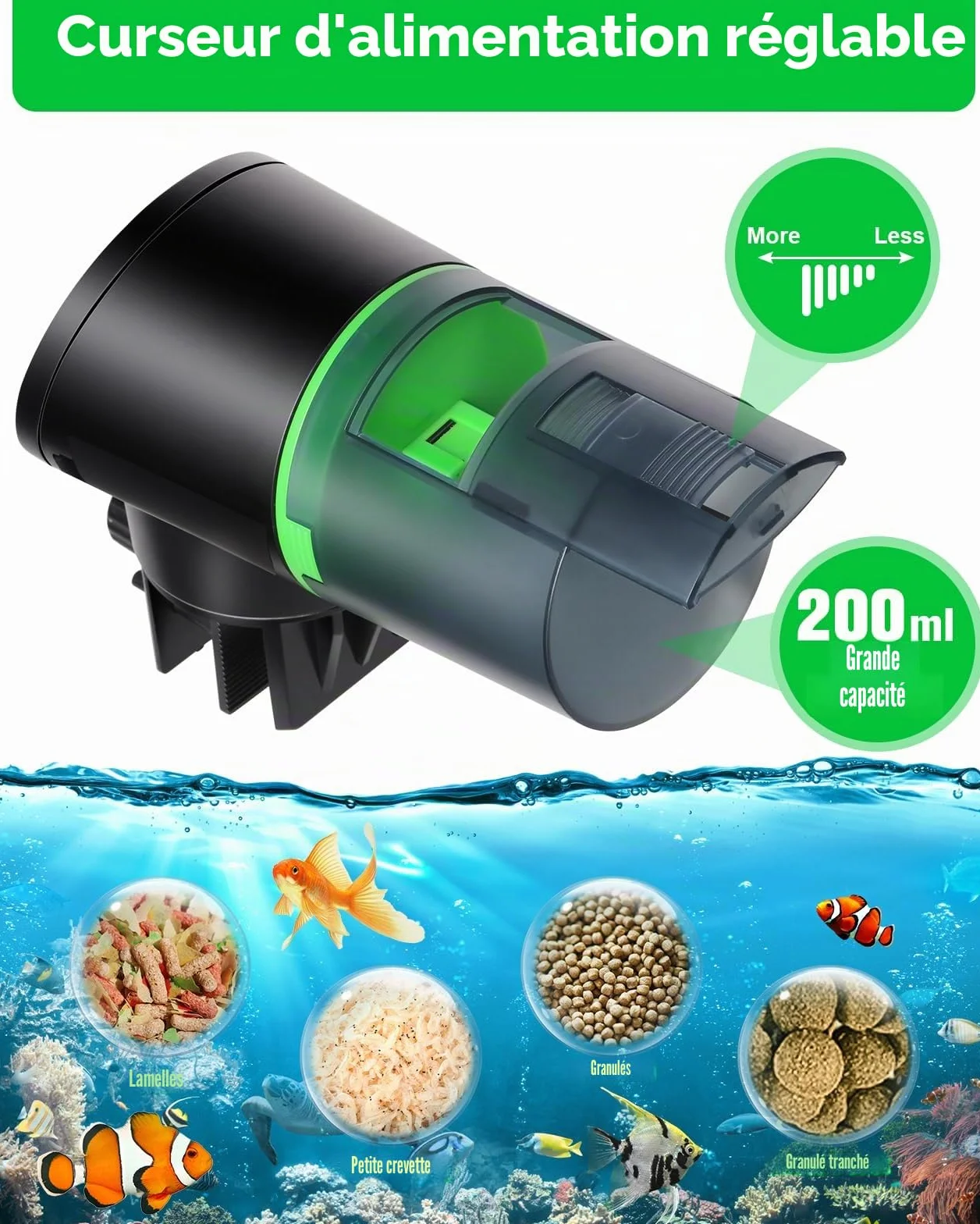 Mangeoire automatique pour poissons avec minuteur et piles AAA
