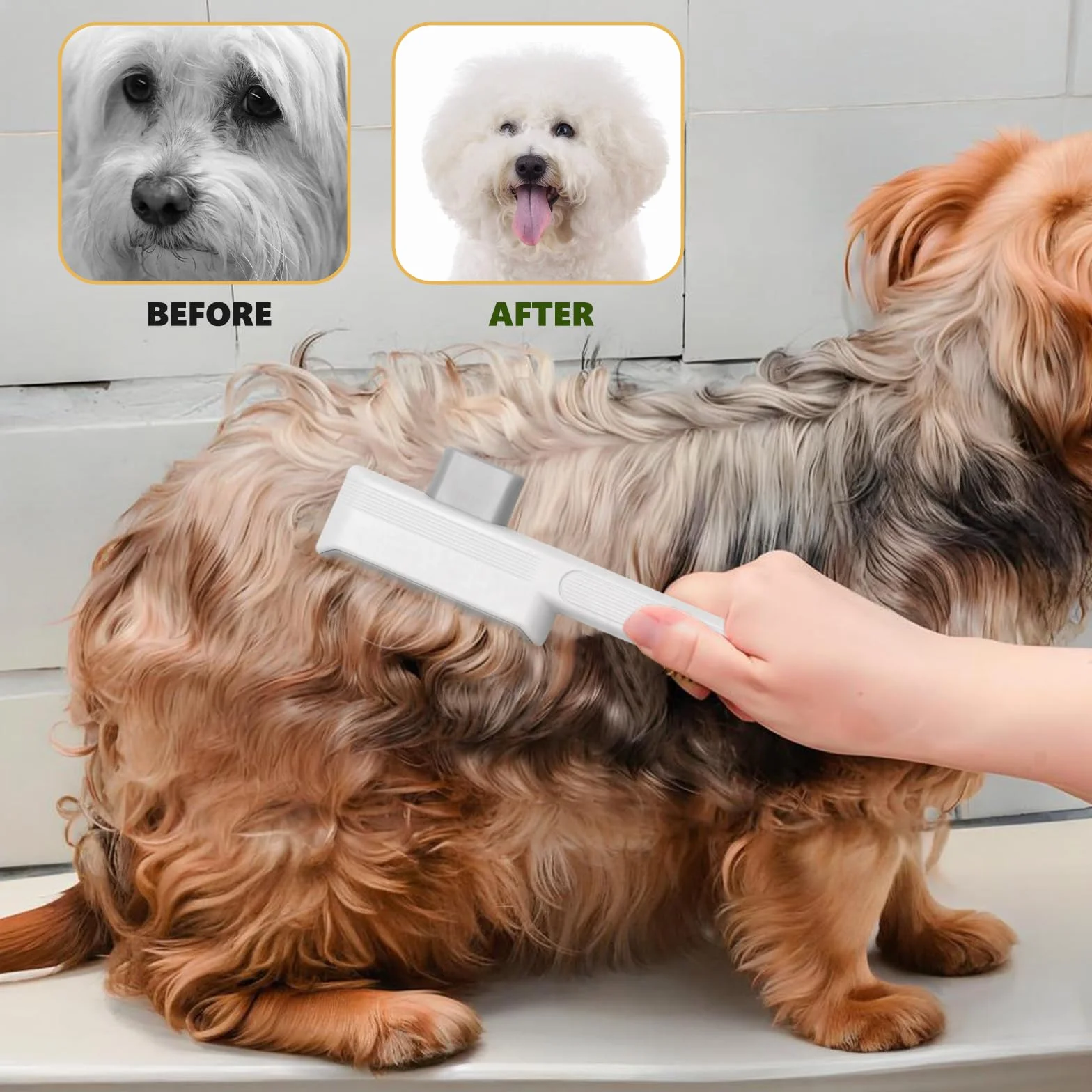 Peigne Anti-puces Autonettoyant pour Chats avec Bouton de Libération, Brosse de Toilettage Blanc