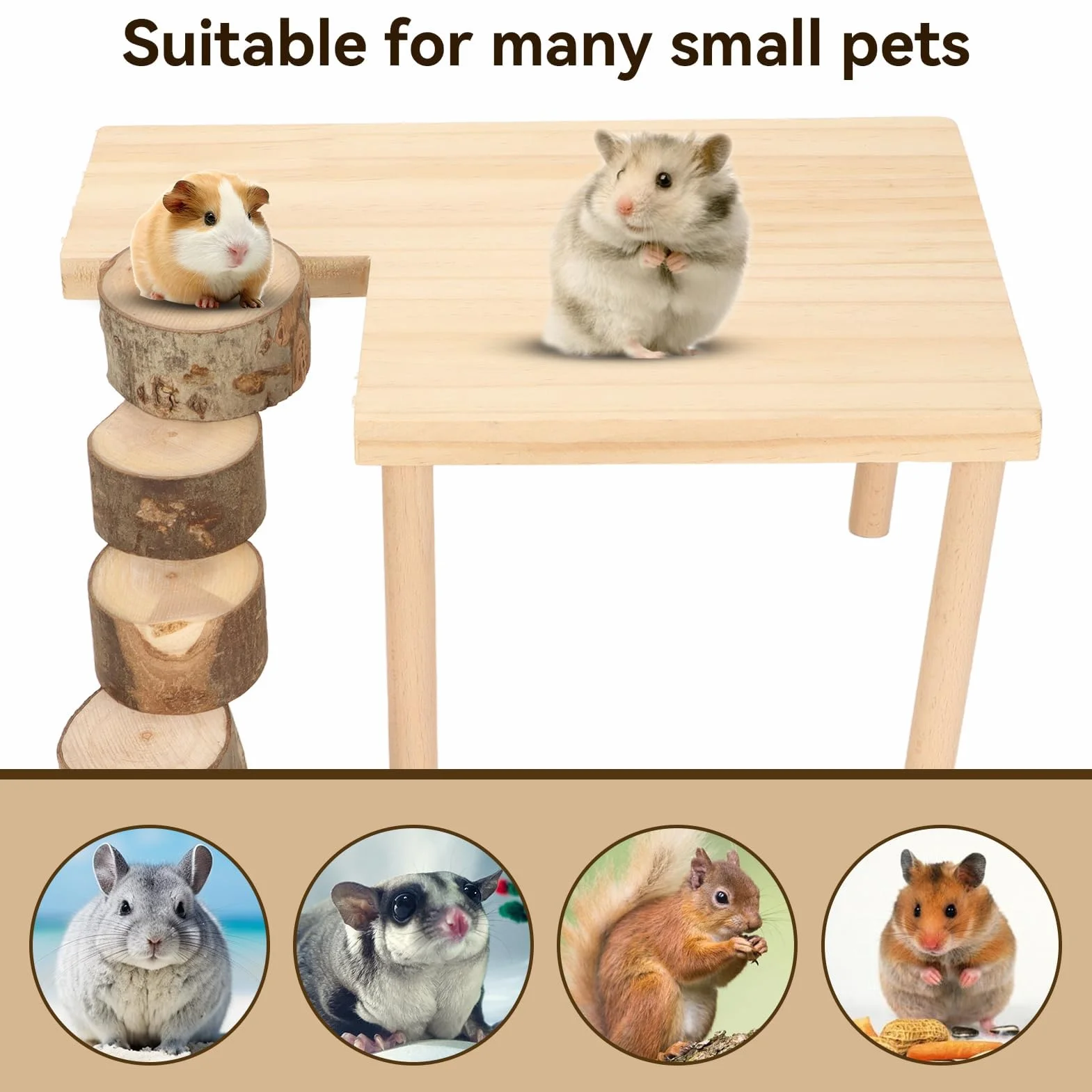Plateforme d'escalade pour Hamster 29x20x15,5cm en Bois avec échelle perchoir Accessoires Cage Jouet
