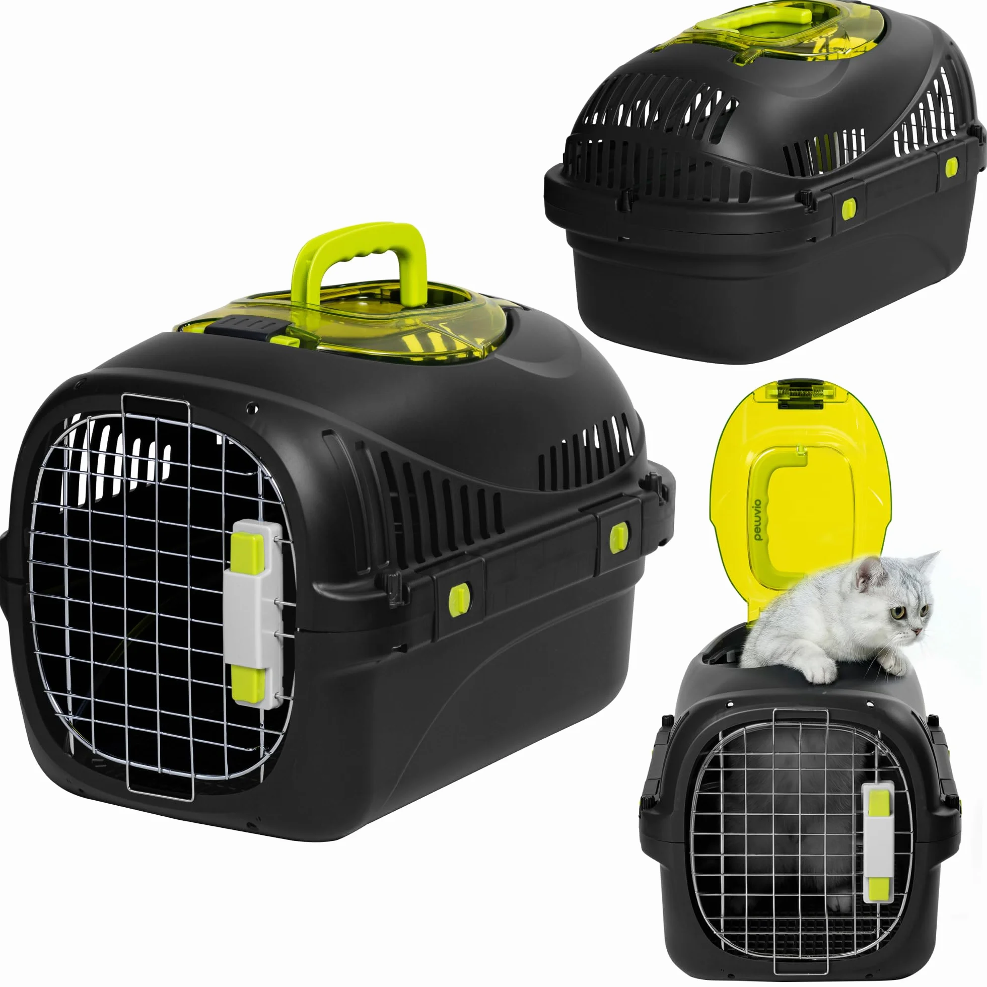 Safy Boîte de Transport Rigide pour Chat avec Porte en Métal, Double Sécurité et Ventilation