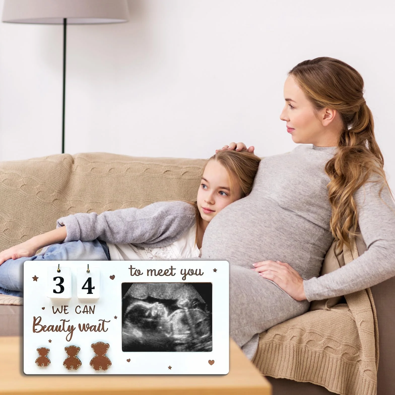 Cadre Photo Échographique Bébé Compte à Rebours Semaines Cadeau Annonce Grossesse Original Future Maman