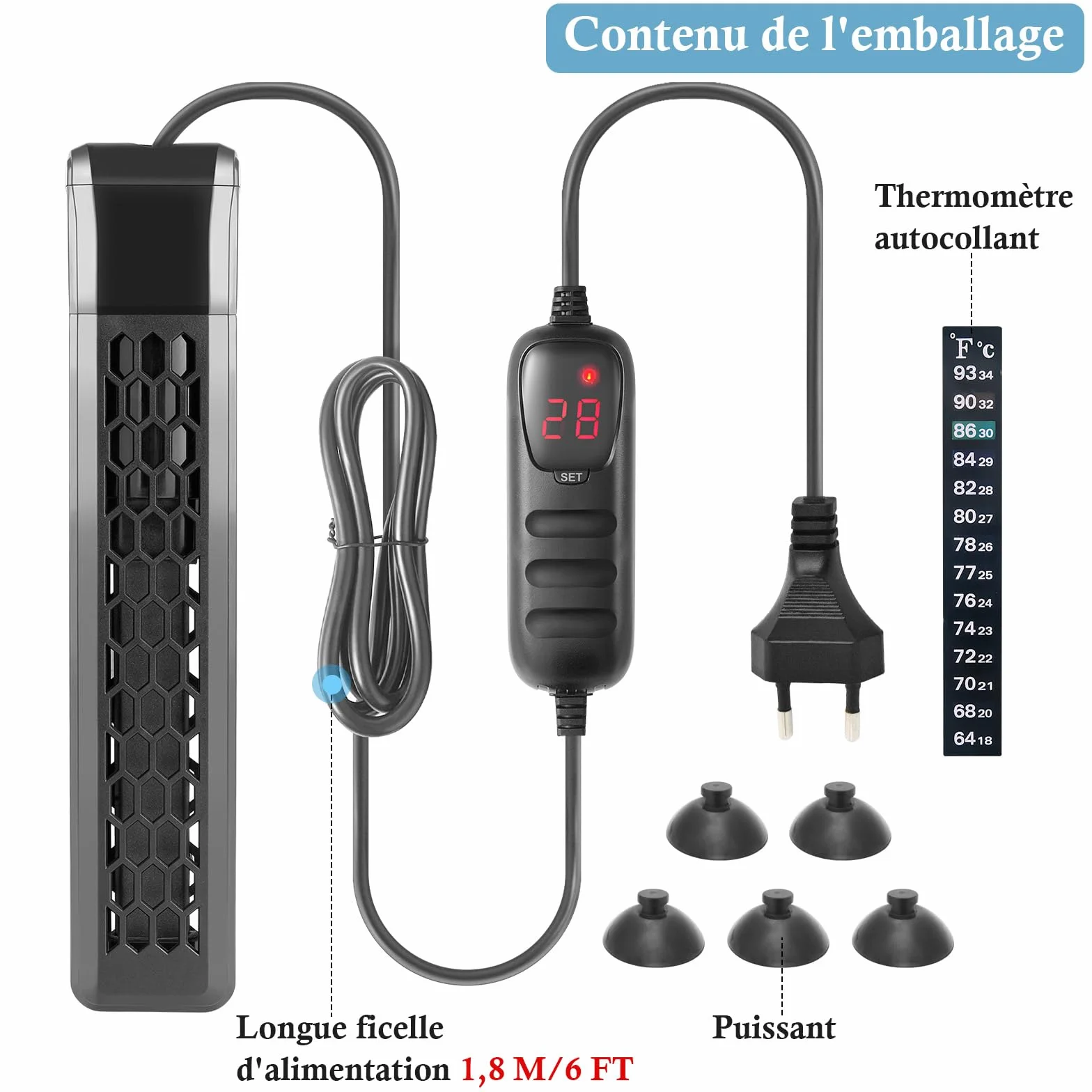 200W Chauffage PTC d'Aquarium avec Contrôleur, Chauffage Numérique pour Aquarium et Bassin à Tortues de 100 à 200L, Chauffage Immergé d'Aquarium avec Couvercle de Protection