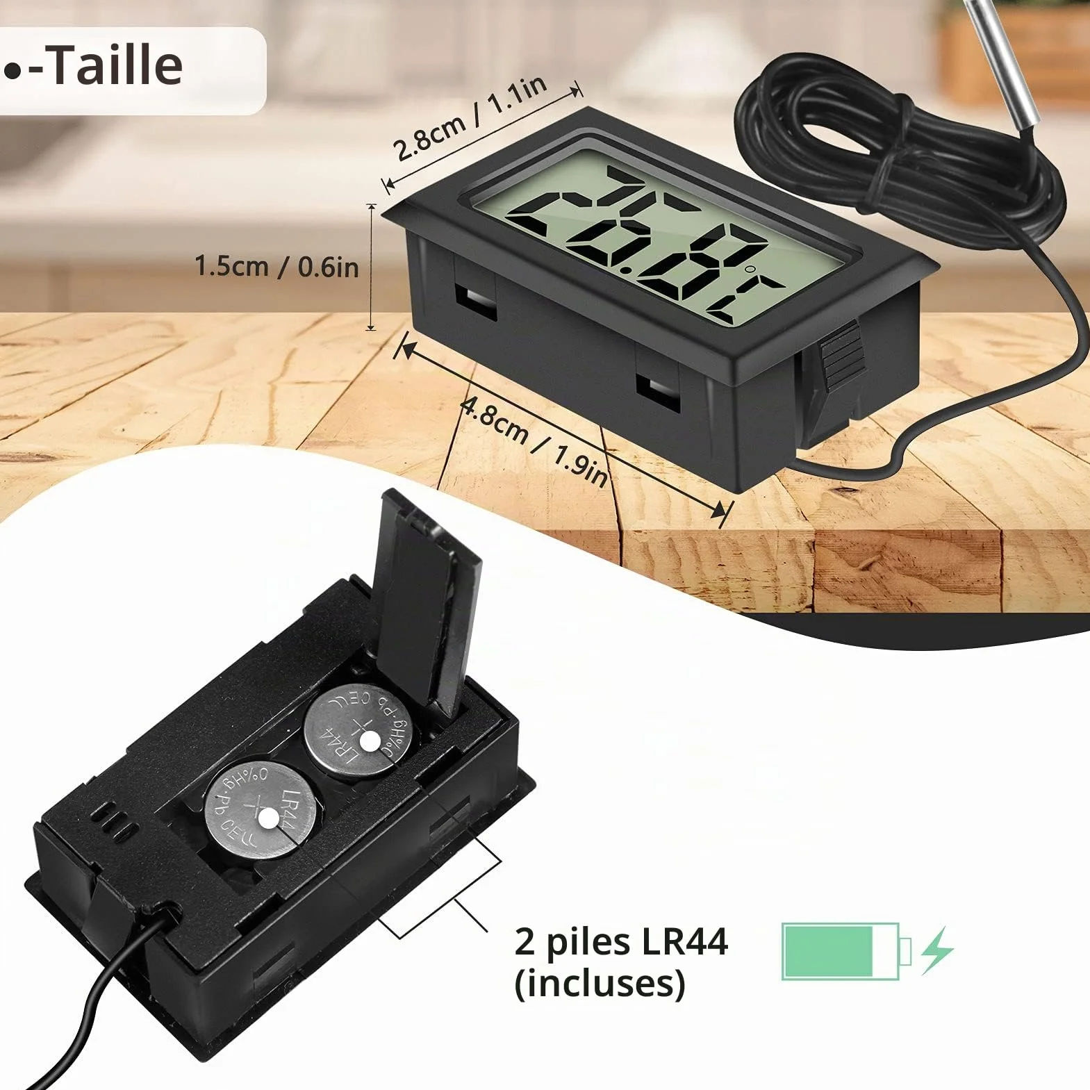 Thlevel Mini Thermomètre Numérique avec Sonde Externe Imperméable pour Réfrigérateur Congélateur Aquarium 4 Pièces