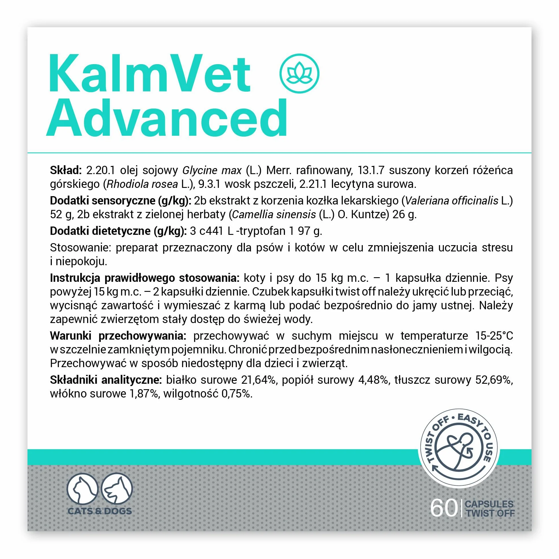 VetExpert KalmVet Advanced | 60 Capsules | Complément Alimentaire pour Chiens et Chats | avec Valériane & Tryptophane