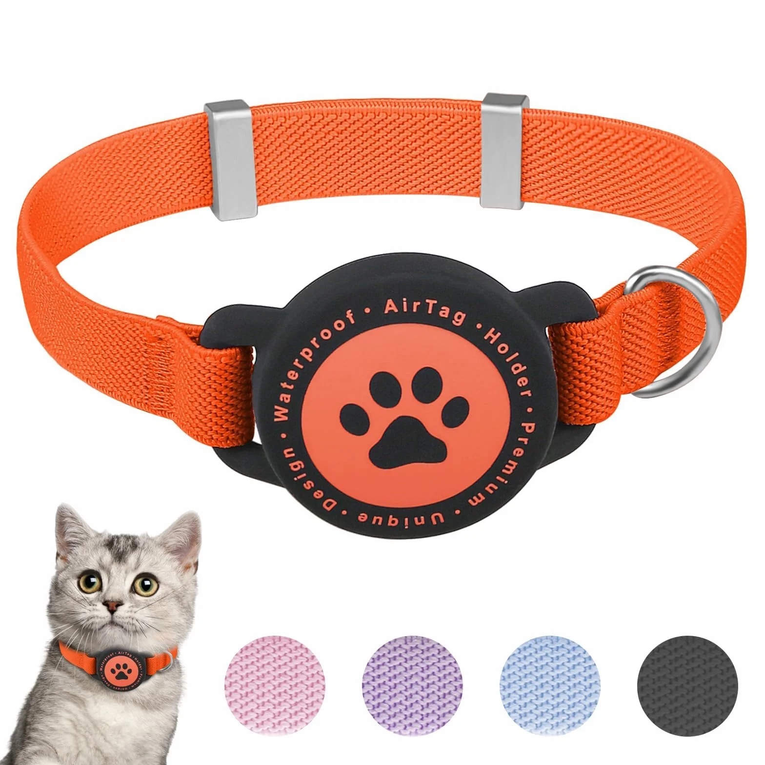Collier Airtag pour Chat Extensible, Support Apple Air Tag, GPS, Ultra élastique, Orange