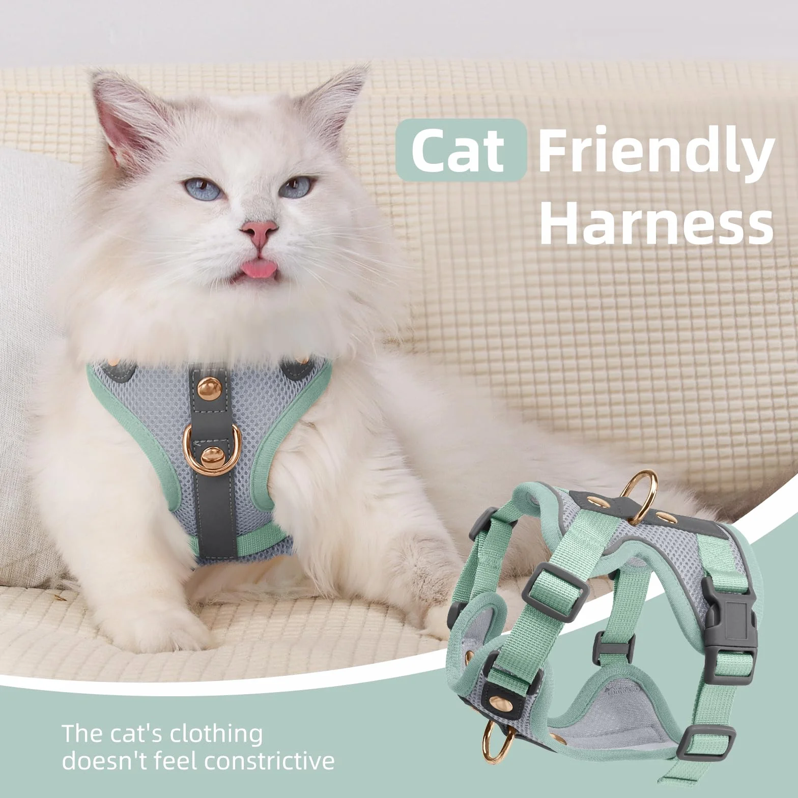 Harnais Anti-Fuite pour Chat avec Laisse, Bordure en Cuir Microfibre, Réfléchissant Réglable Respirant