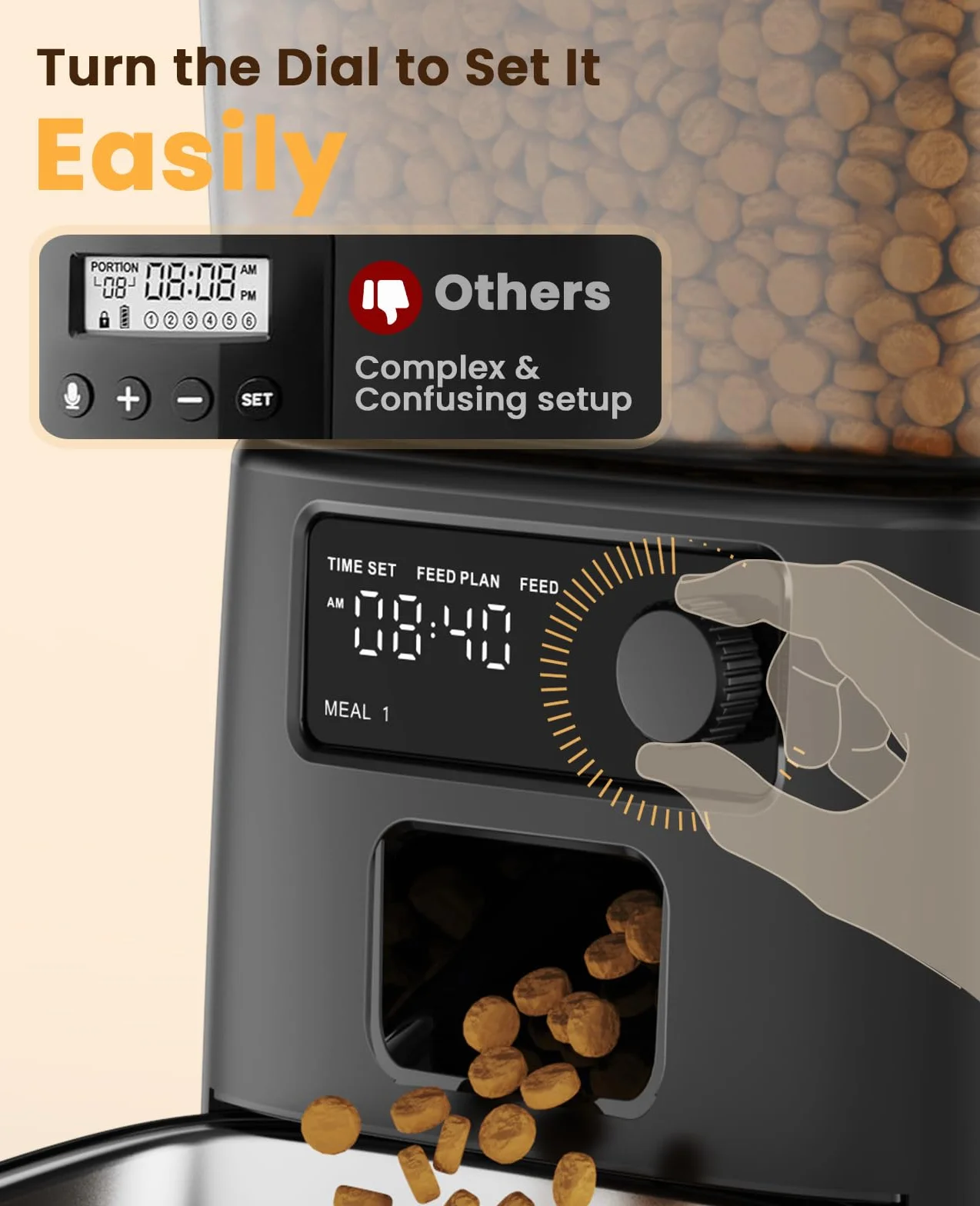 Oneisall Distributeur Croquettes Chat Automatique 3.5L, Mangeoire Nourriture pour Chien 1-6 Repas