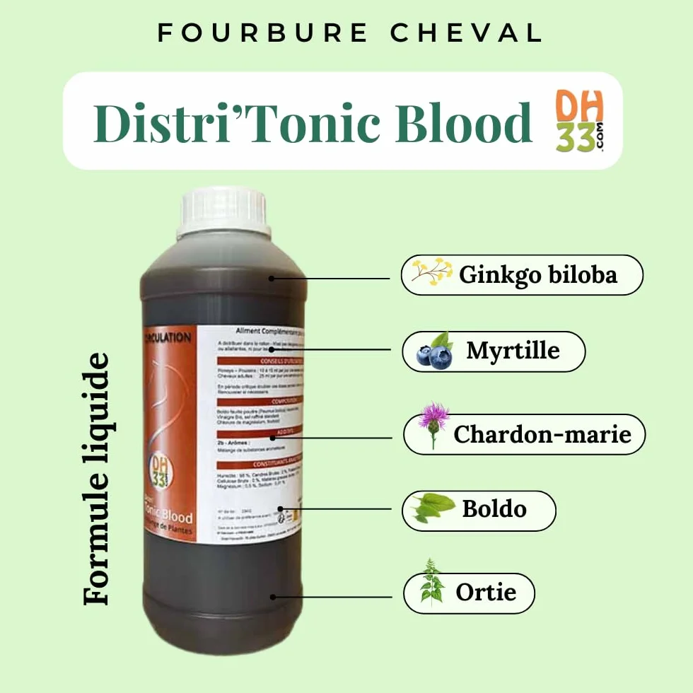 Distri'Tonic Blood Contre la Fourbure du Cheval 1 L