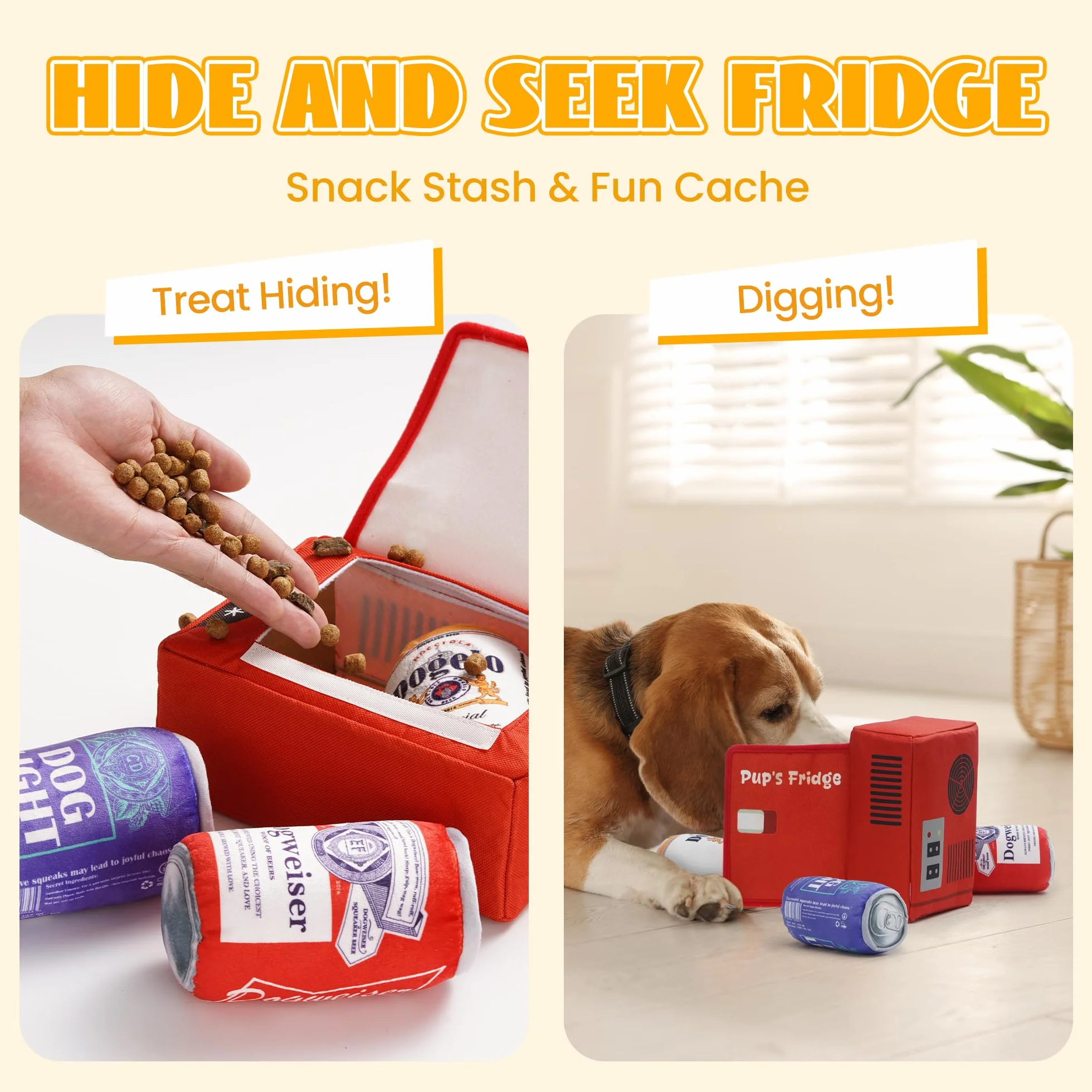 Nocciola Lot de 3 Jouets Amusants en Forme de Bière avec Mini-frigo, Jeu Cache-Cache pour Chiens