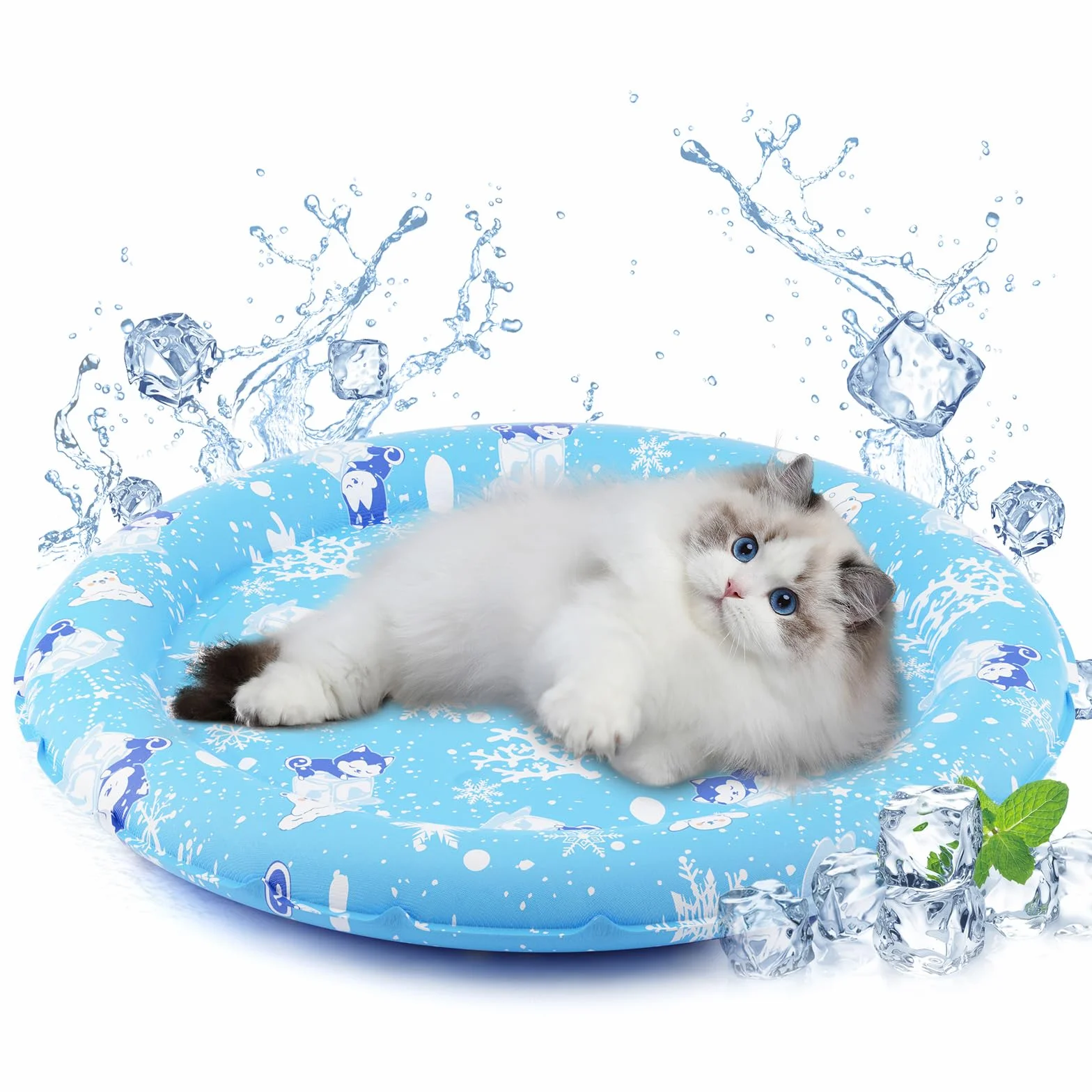 HAPPY HACHI Tapis Rafraîchissant Chien Chat Diamètre 55 cm Coussin Refroidissant Gel Auto-Rafraîchissant sans Électricité Été Maison Extérieur