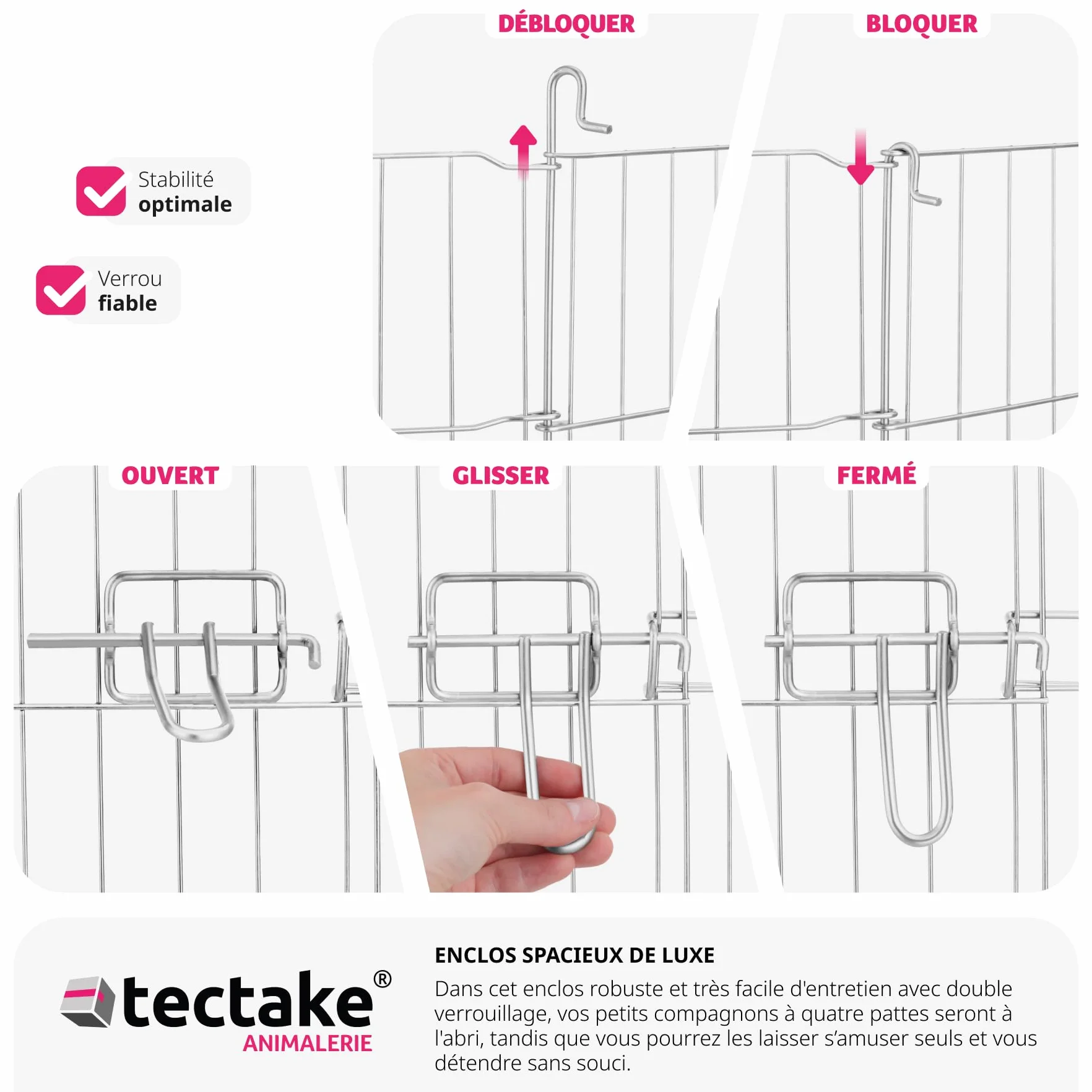Tectake Parc pour Chien 8 pièces Grille, Porte Sécurité Double Fermeture, Clôture Extensible 204x204x93 cm