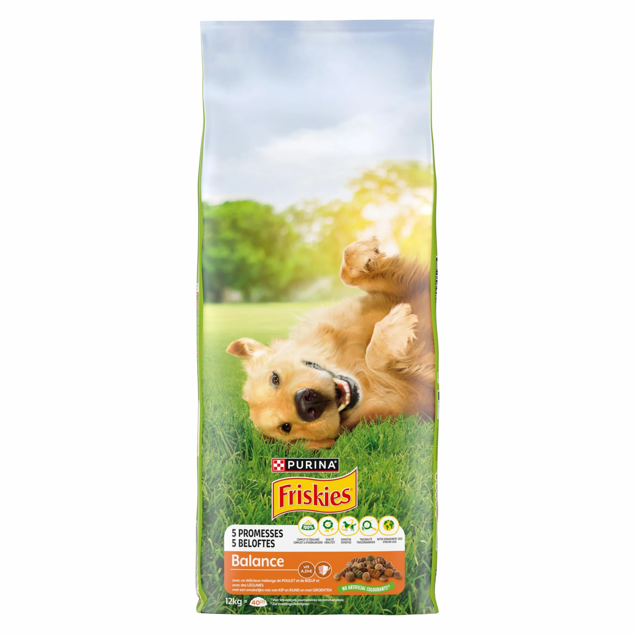 FRISKIES Balance Croquettes pour Chiens Adultes au Poulet, Boeuf et Légumes 12 kg