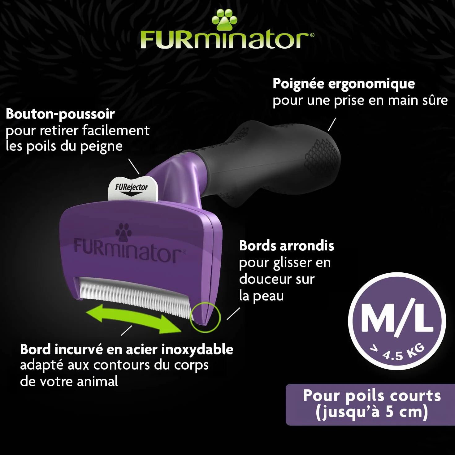 FURMINATOR Brosse anti-mue pour Chat à Poils Courts M/L - Outil de Toilettage - Élimine 90% des poils morts