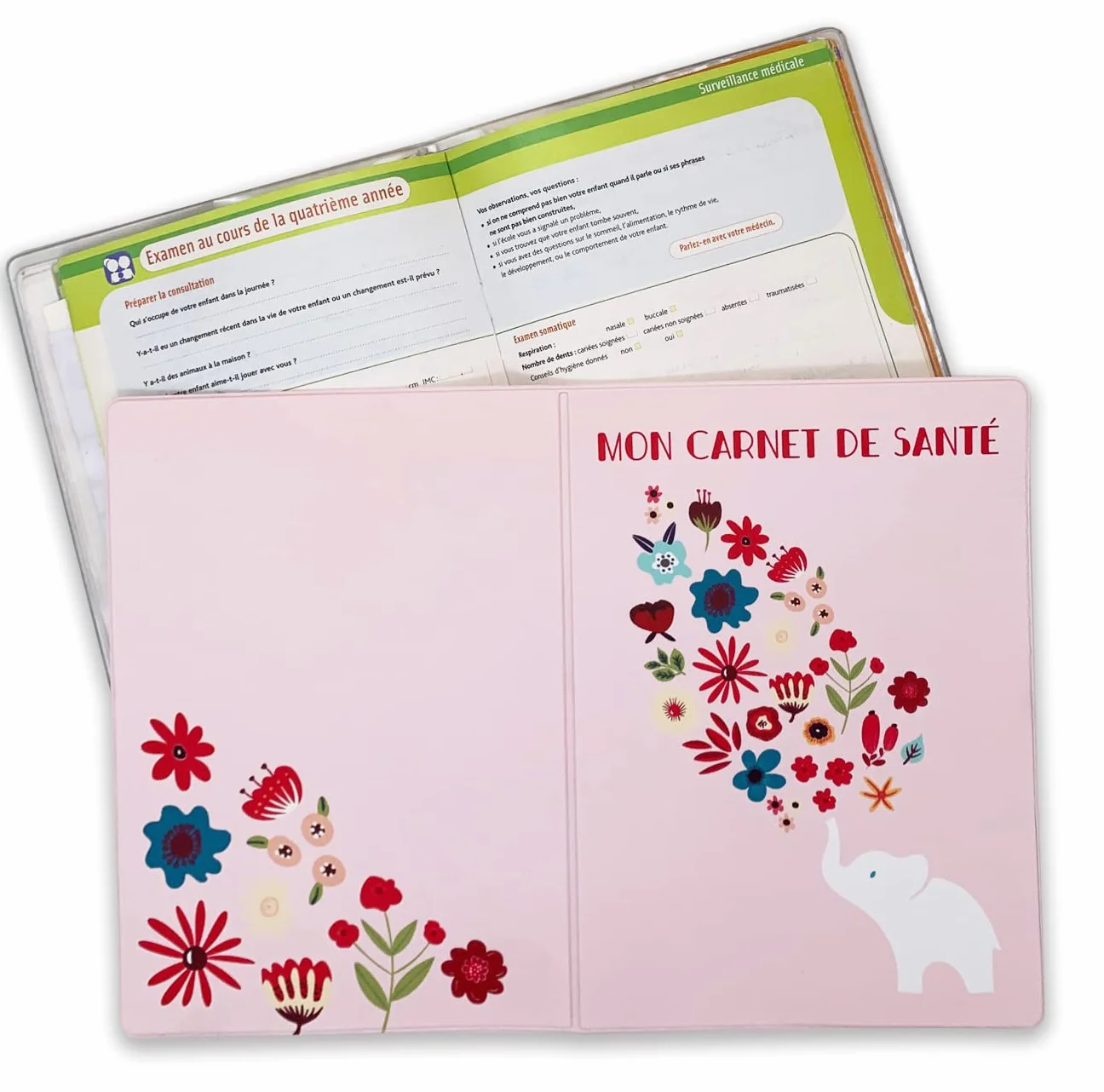Nemau Protège Carnet de Santé Enfant Gomme Expansée Fabriqué France Étui Bébé Fille Garçon Format Maternité Standard Modèle Eléphant Rose
