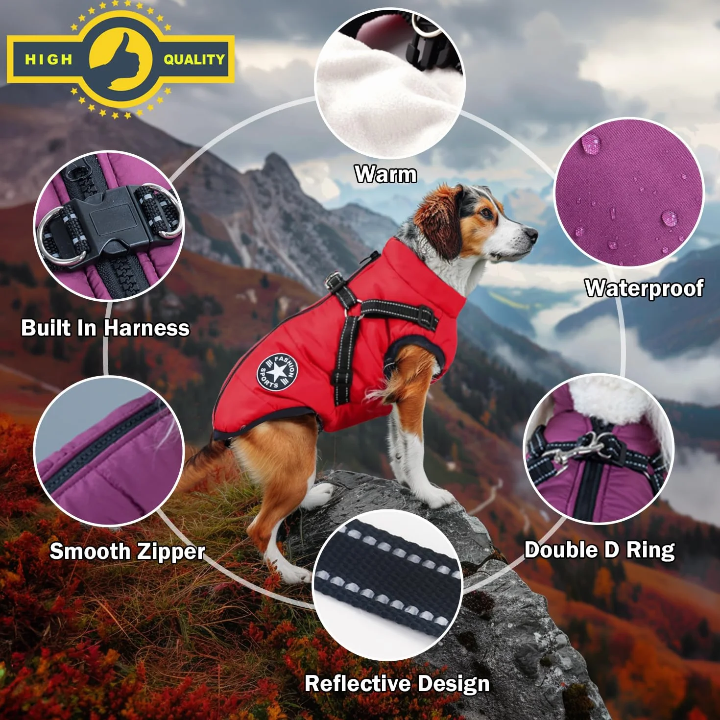 Manteau d'hiver Imperméable pour Chien avec Harnais Veste Réfléchissante Coupe-Vent Petit Moyen
