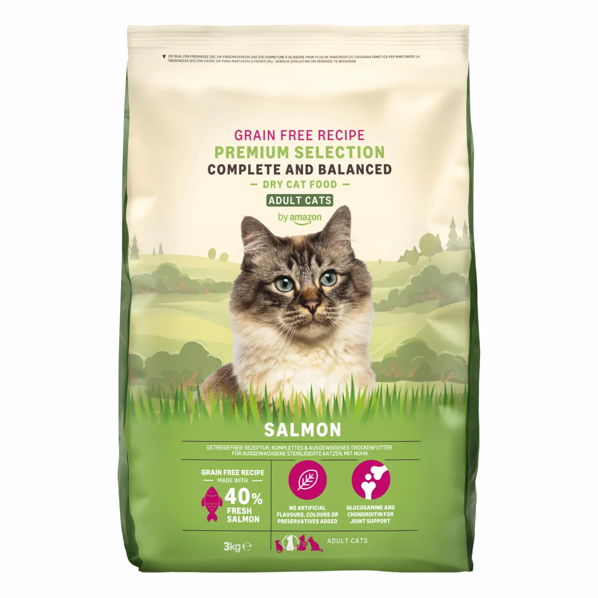 Amazon Aliment pour chat adultes sans céréale saumon frais 3kg