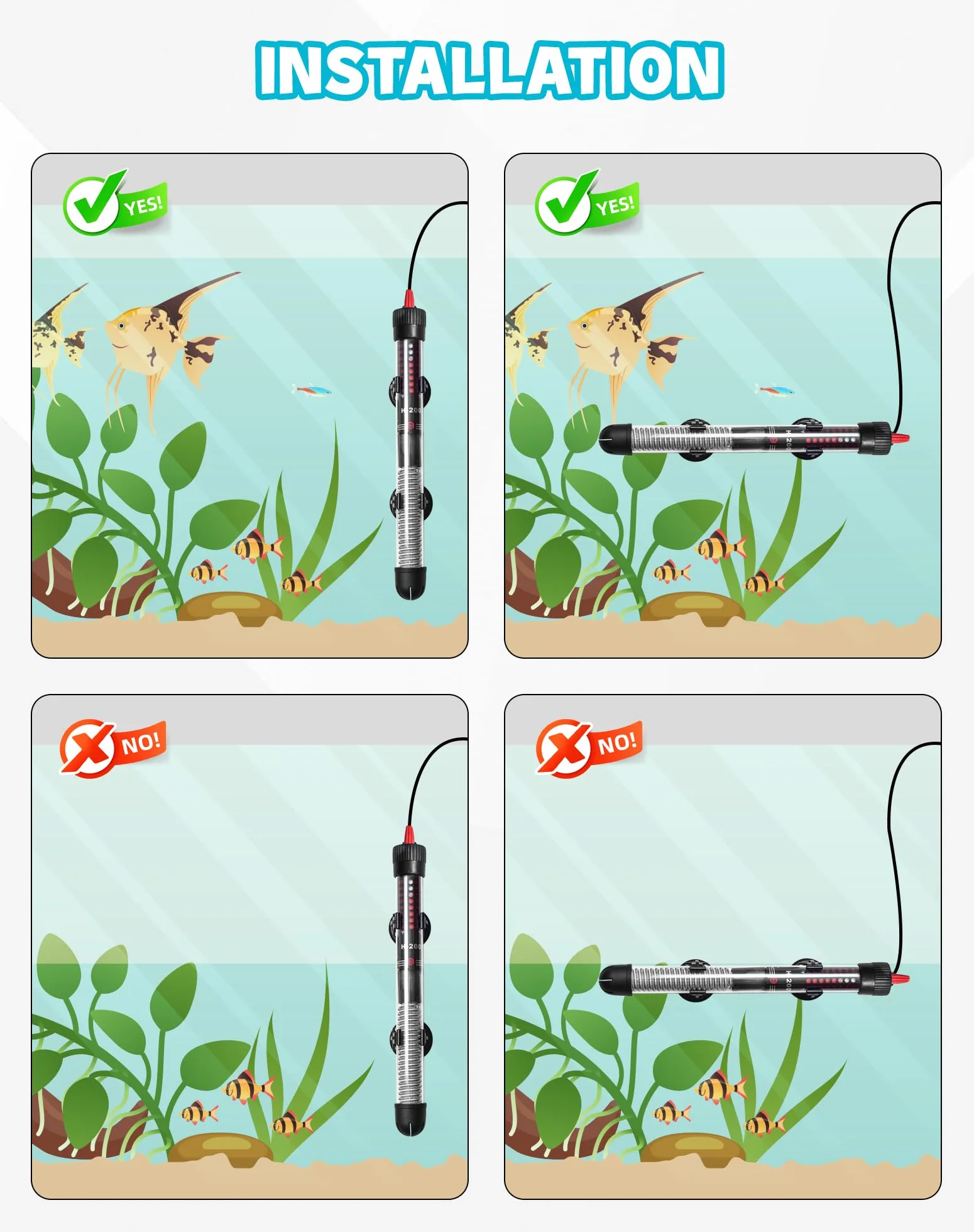 Chauffage Aquarium 50W 30-60L avec réglage 20-34°C