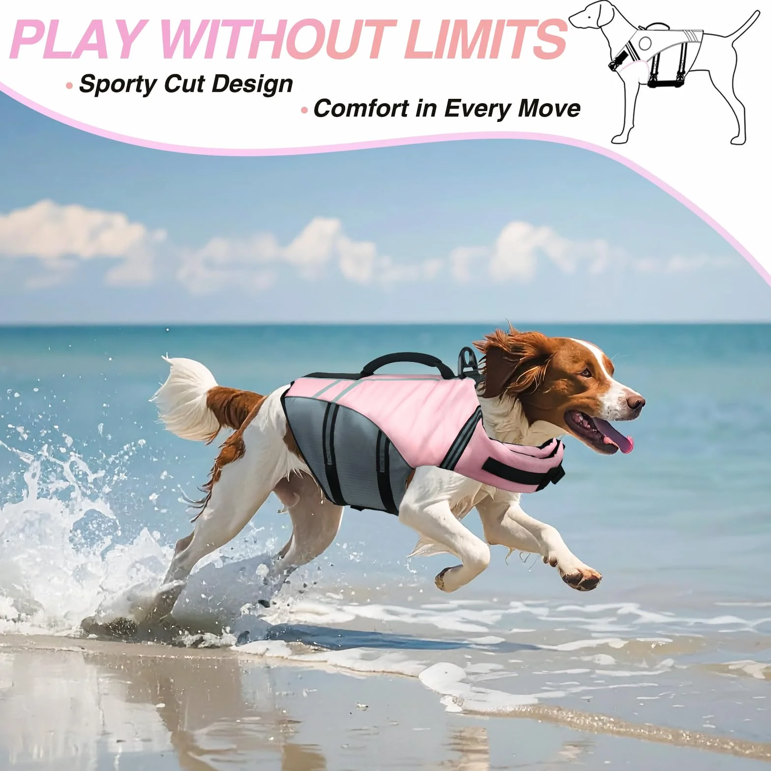 VIVAGLORY Gilet de Flottaison Chien Rose Sakura Taille M Sécurité Bateau