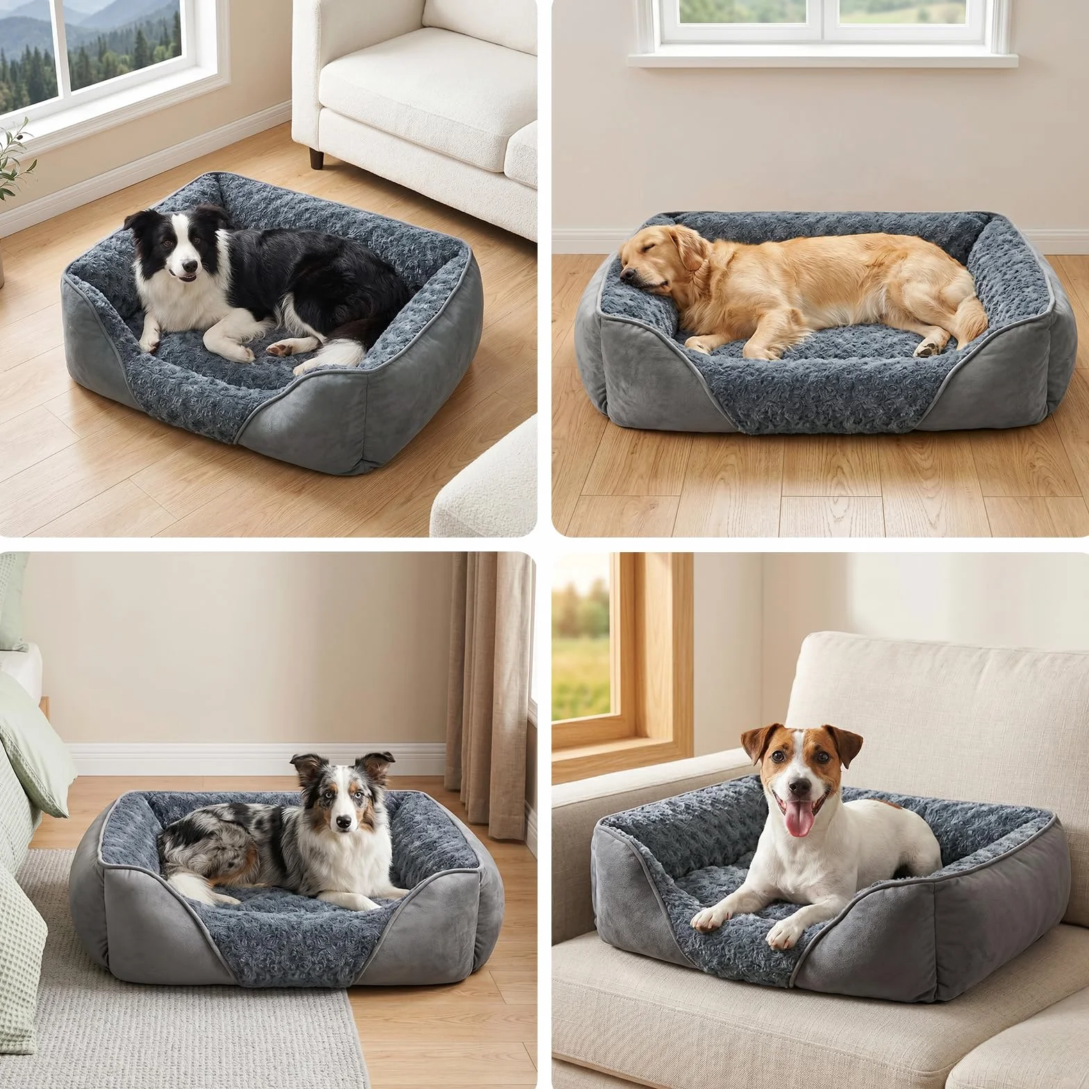 JOEJOY Panier pour Chien Grande Taille, Lit Chien Lavable Pelucheux, Antidérapant Coussin Anti-anxiété, 89x63x23cm