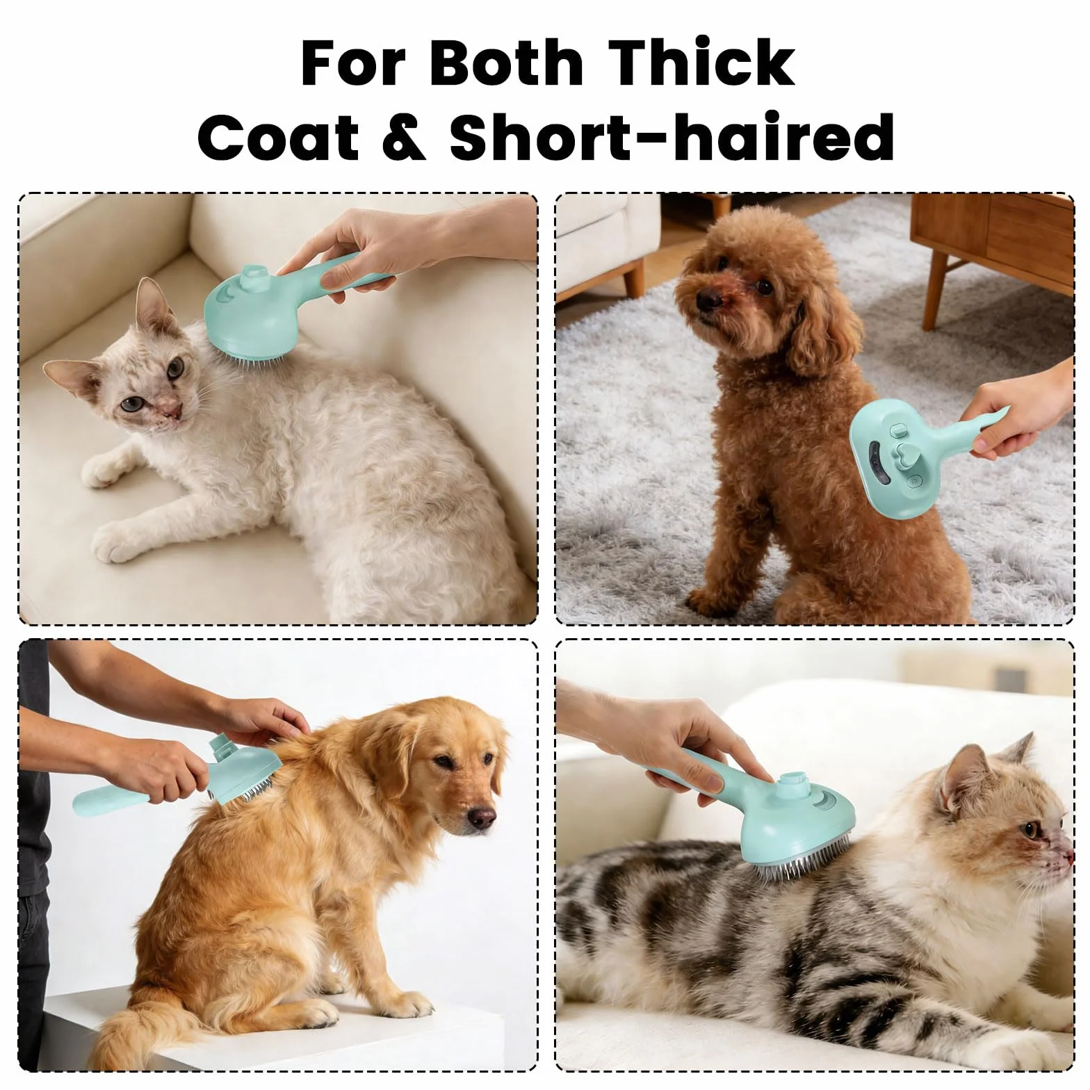 Brosse Autonettoyante pour Poils pour Chien Chat Animaux Peigne Multifonctionnel à Vapeur Vert